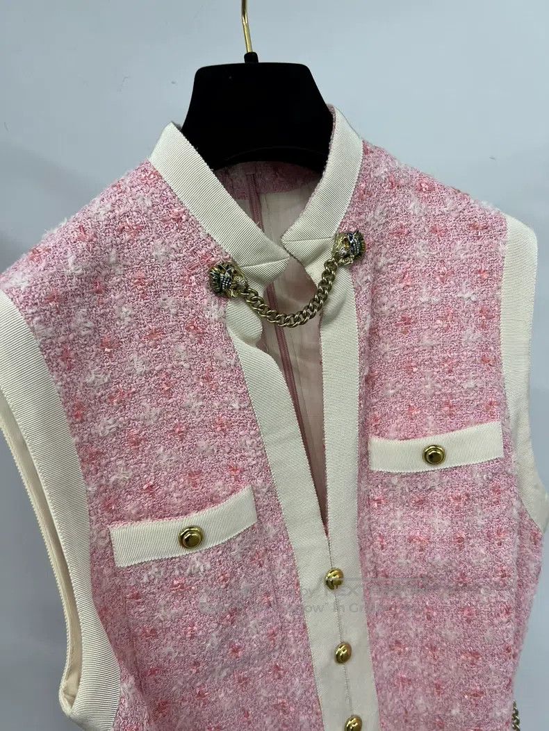 Gucci Gucci Pink tweed waist chain sleeveless dress Size S / US 4 / IT 40 - 3 Thumbnail