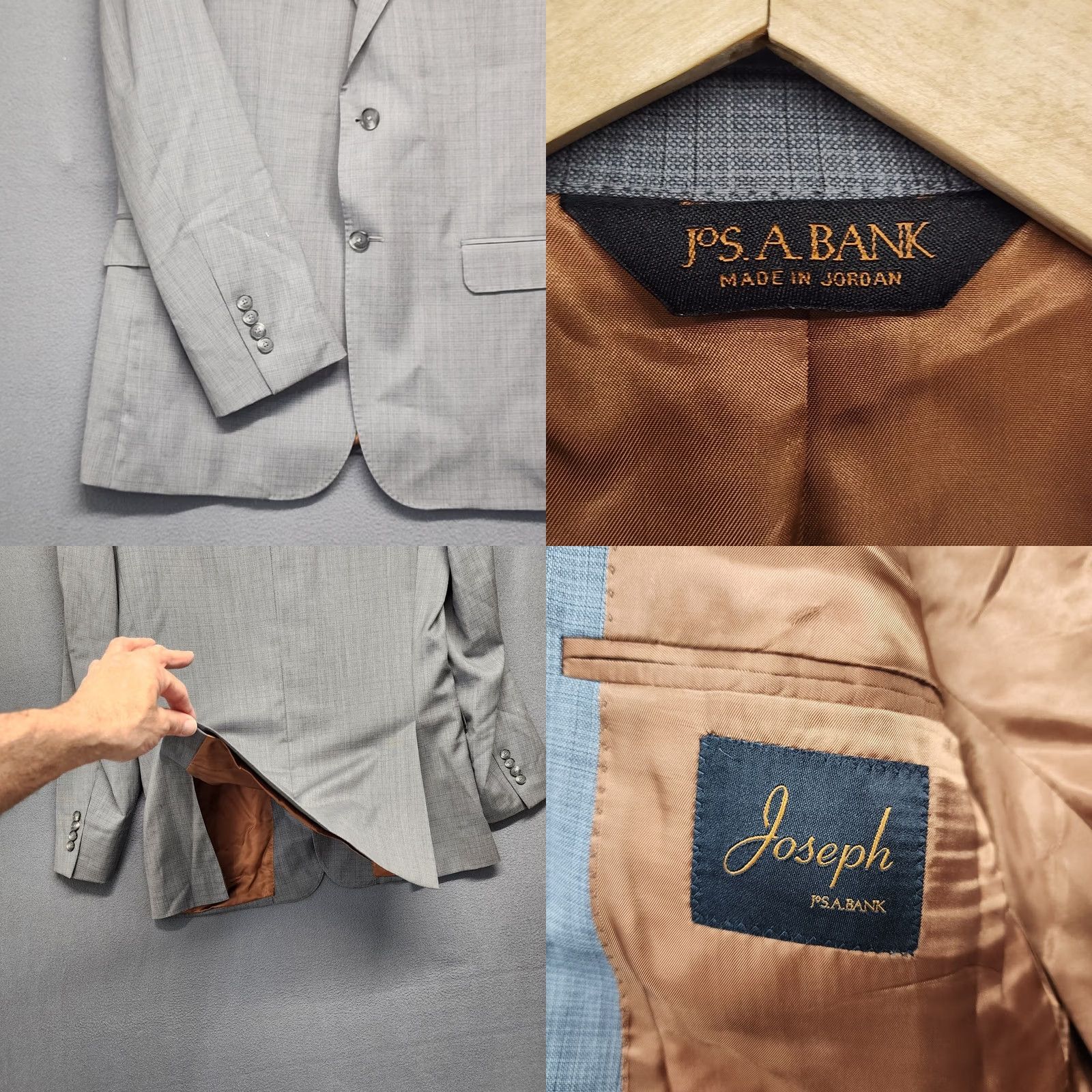 Jos. A. Bank VINTAGE Jos A. Bank Jacket Blazer Men 42L Slim Fit Light Gray Grid Wool Sport Coat Mens 42 Regular Gray Button Closure Size 42R - 9 Thumbnail