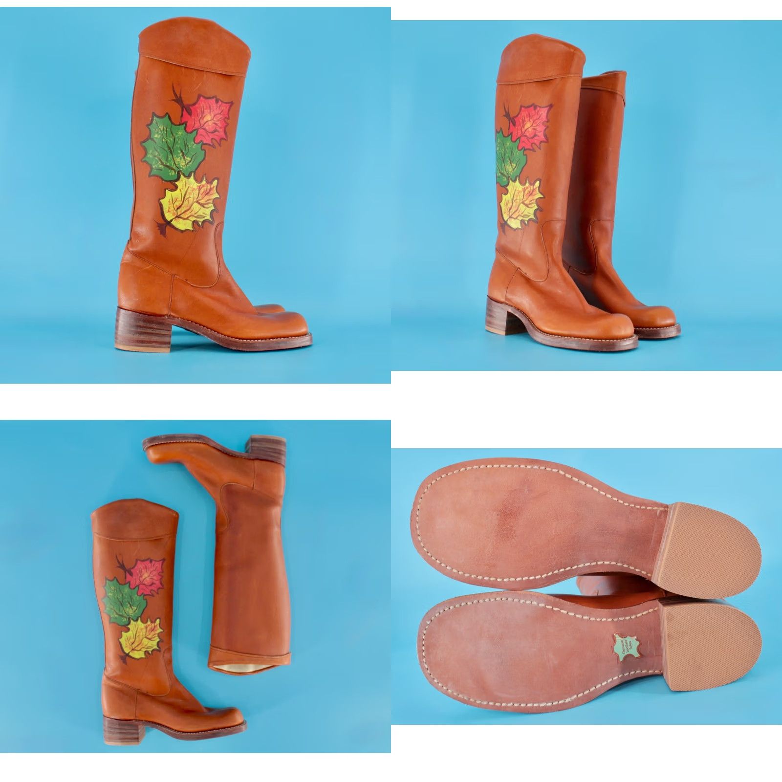 Vintage VINTAGE 70s Polly Crockett Brown Painted Leaf Campus Boots Womens Size 9 N 1970s Size US 9 / IT 39 - 8 Thumbnail