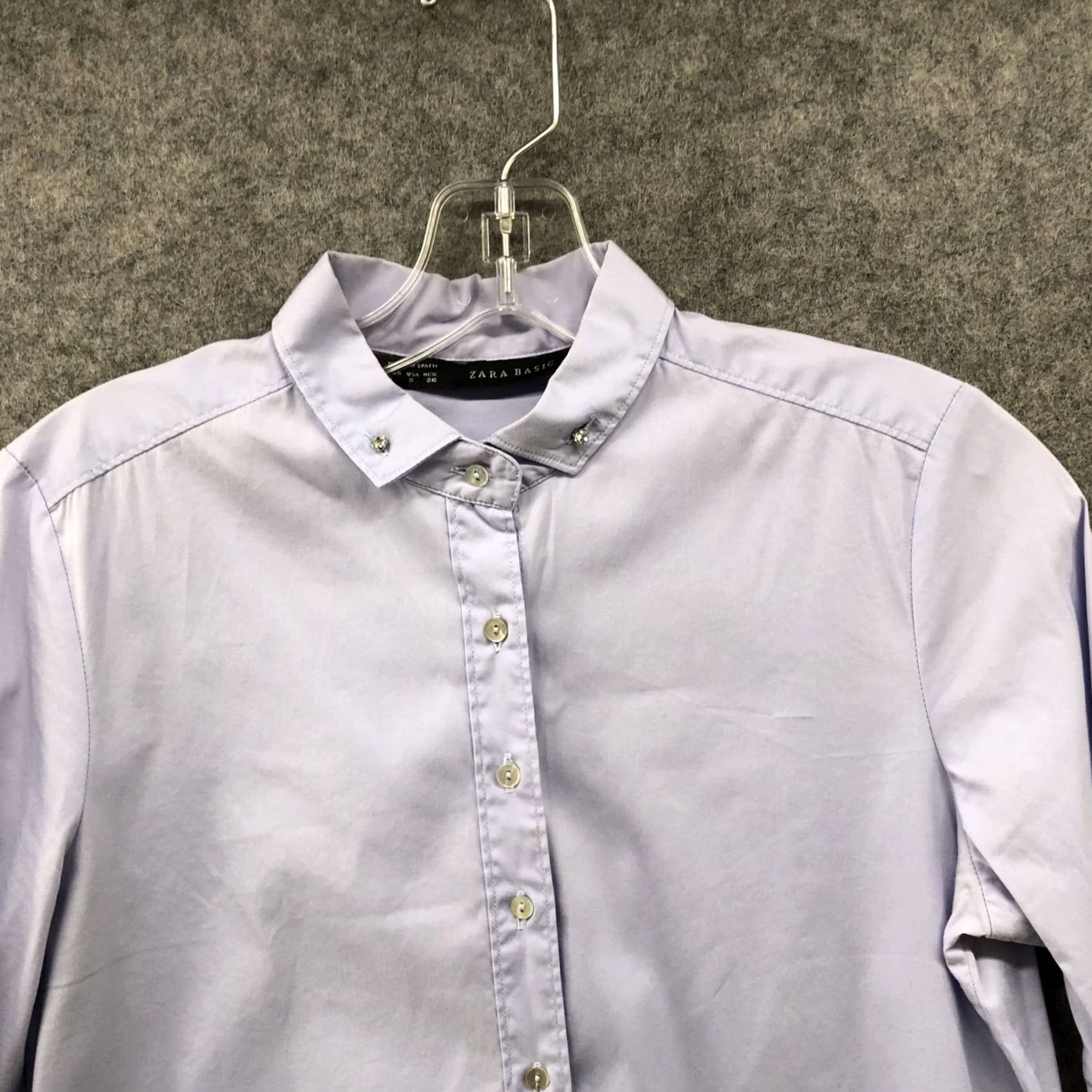 Zara Zara Womens S Button Down Dress Shirt Long Sleeve Jewel Accent Light Blue Size S / US 4 / IT 40 - 3 Thumbnail