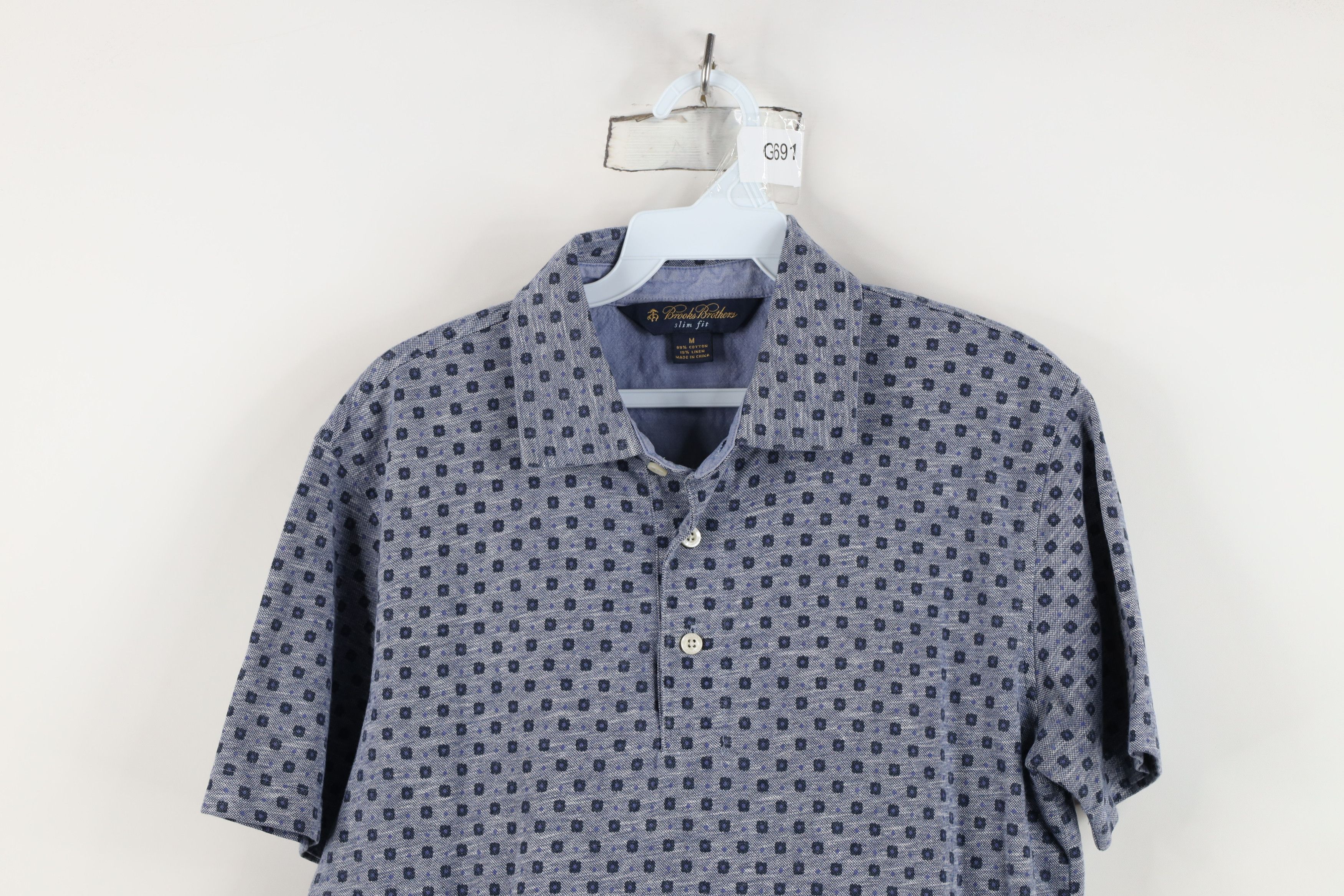 Brooks Brothers Brooks Brothers Linen Blend Geometric Knit Golf Polo Shirt Size US M / EU 48-50 / 2 - 2 Thumbnail