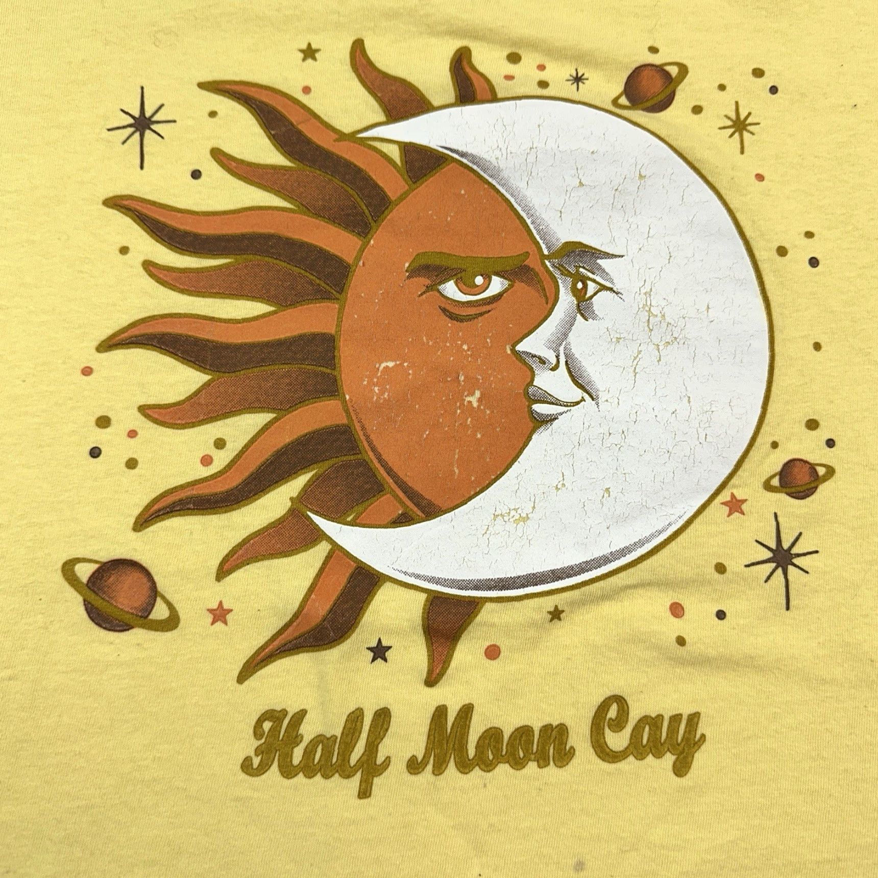 Delta VINTAGE Delta Pro Weight Shirt Mens XL Yellow Half Moon Cay Sun Moon Graphic Tee Size US XL / EU 56 / 4 - 2 Thumbnail