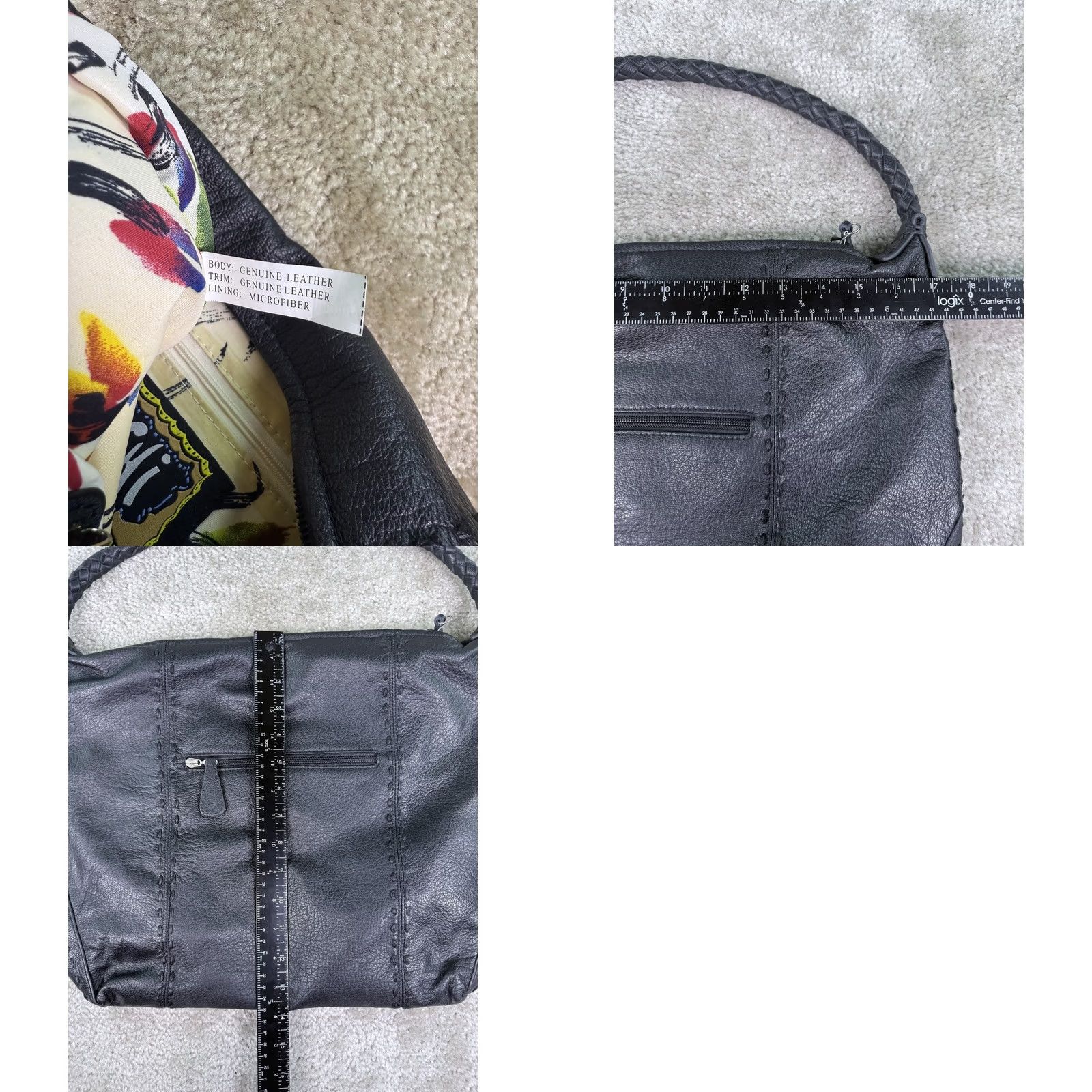 Vintage Chi by Carlos Falchi Shoulder Bag BLACK GENUINE LEATHER HOBO PURSE Women Size ONE SIZE - 8 Thumbnail
