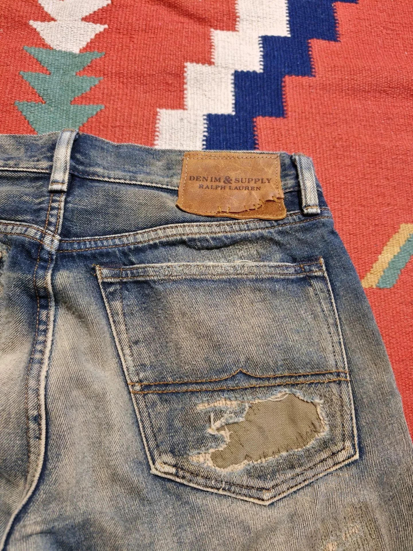 RRL Ralph Lauren RL Ralph Lauren Heavy Distressed Patch Jeans. Size US 31 - 6 Thumbnail