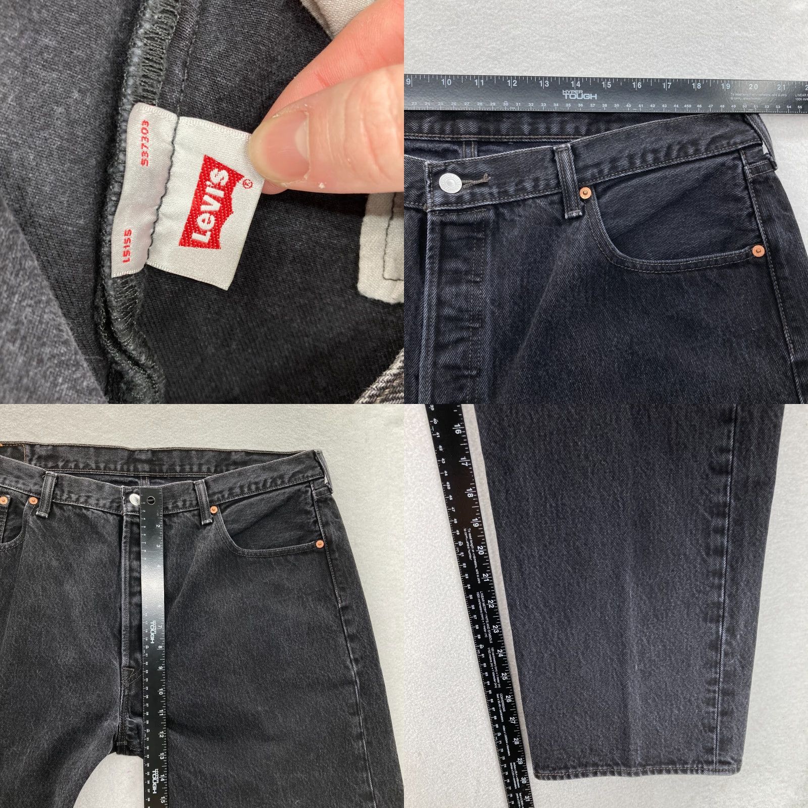 Levi's VINTAGE Levi's 501 Jeans Mens 40x30 Straight Black Denim Button Fly Grunge Y2K Size US 40 / EU 56 - 8 Thumbnail