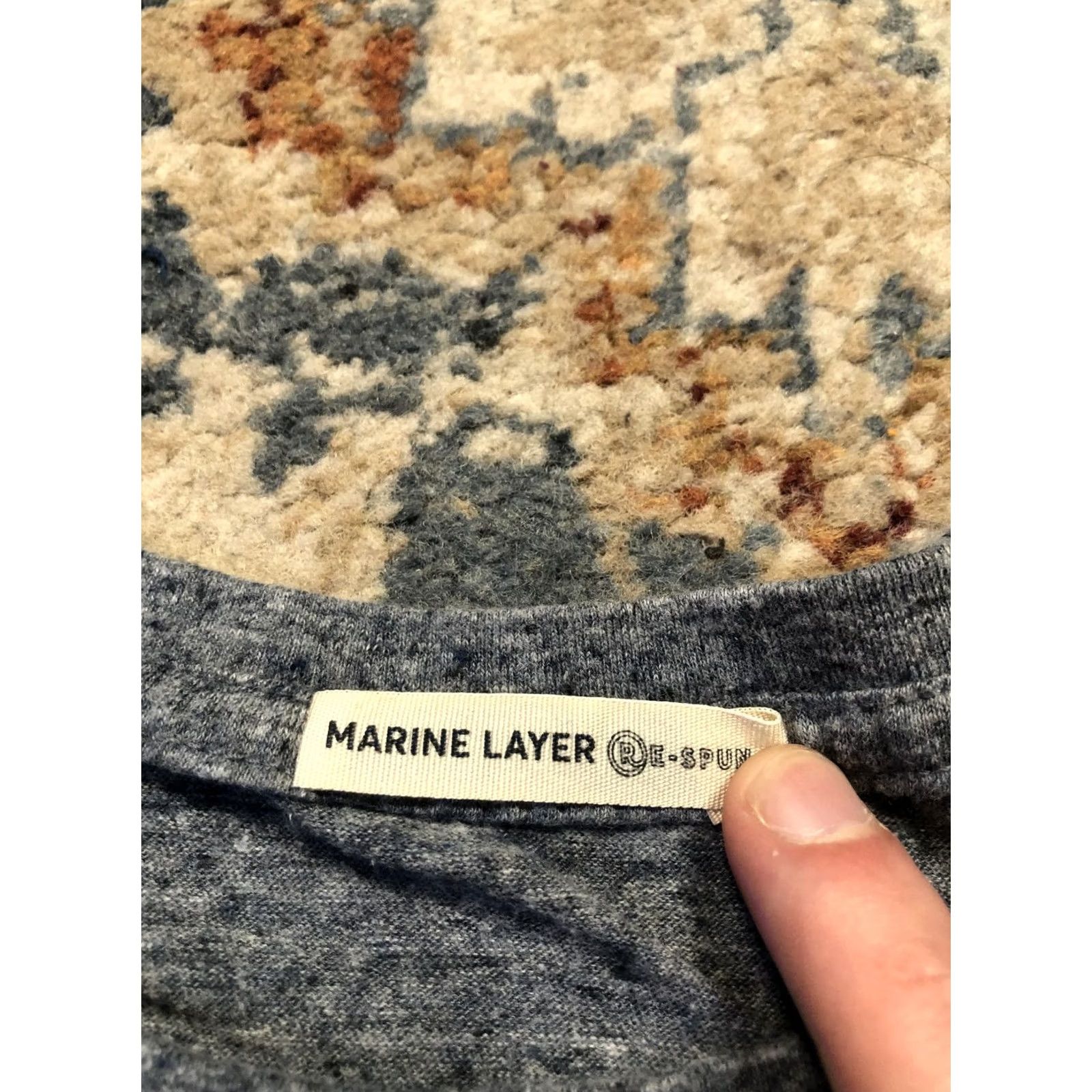 Marine Layer VINTAGE Marine Layer Shirt Mens Large Heather Blue Re-Spun Chest Stripe Crewneck Tee Size US L / EU 52-54 / 3 - 7 Thumbnail