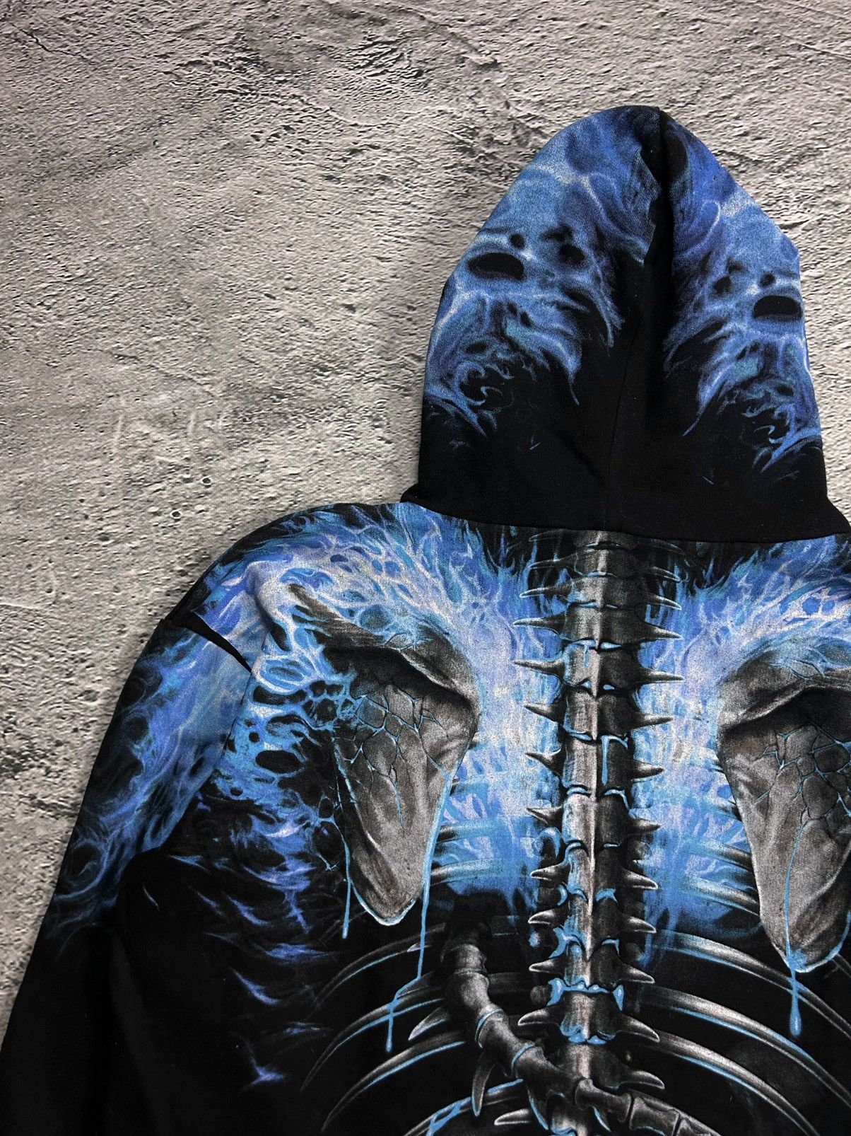 Vintage Vintage Y2K skulls flames fullprint black blue hoodie Size US XXL / EU 58 / 5 - 8 Thumbnail