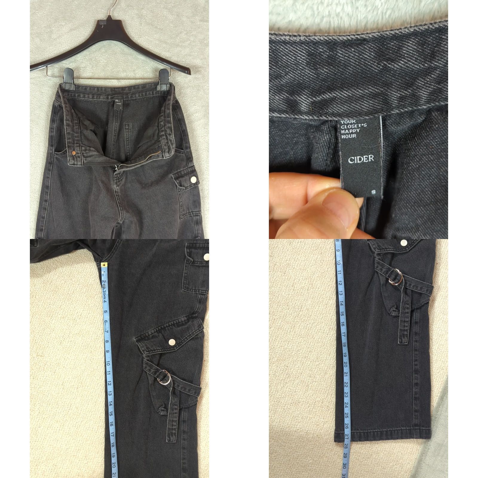 Cider Cider Black Denim Wide-Leg Cargo Jeans Womens S Grunge Goth Modern Relaxed Fit Mid Rise Wide Leg Cargo Pocket Dark Wash Button Zip Size 28" / US 6 / IT 42 - 9 Thumbnail