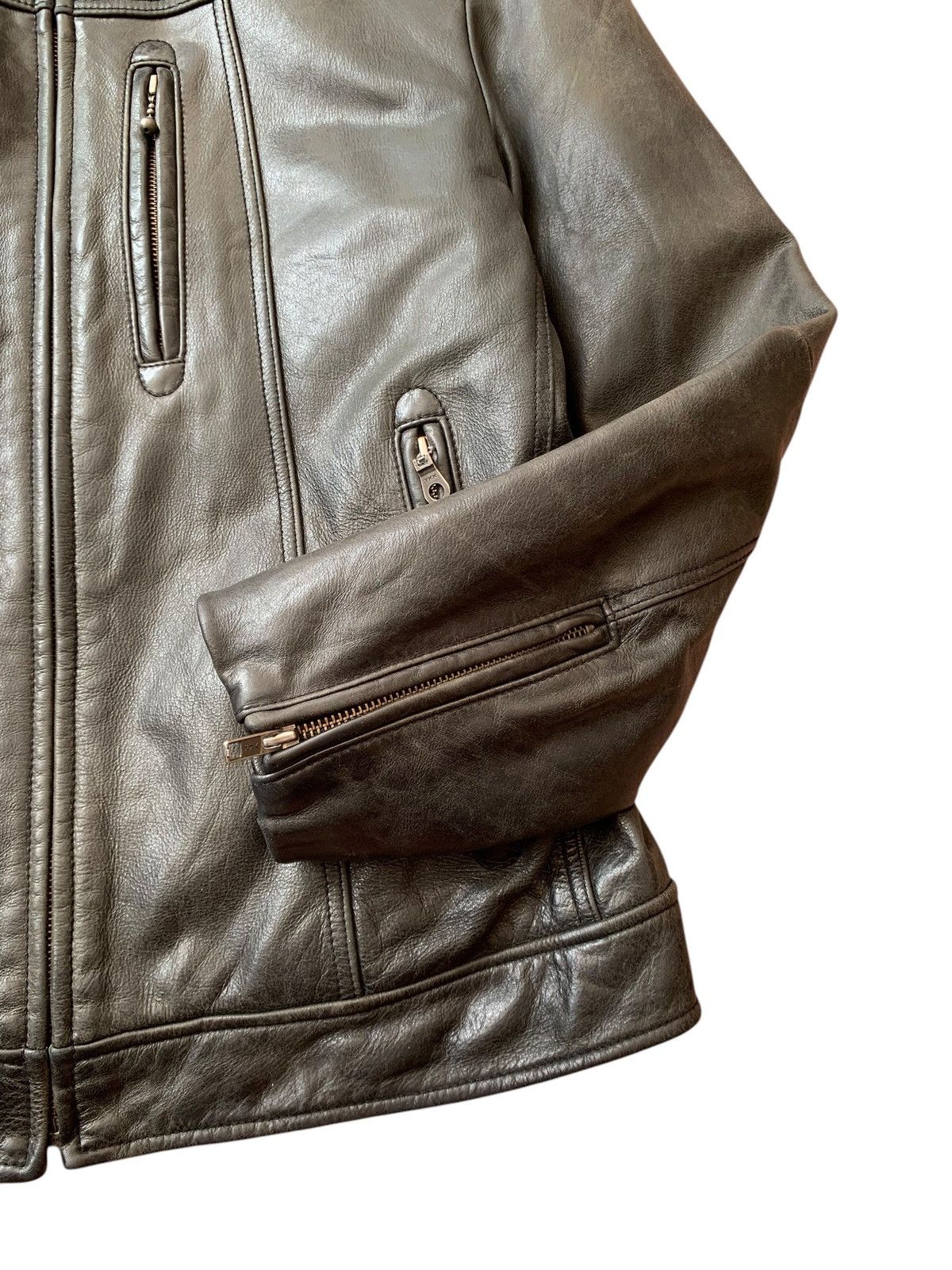 Genuine Leather × Uniqlo 🔥VTG UNIQLO COWHIDE LEATHER BIKERS JACKET Size US L / EU 52-54 / 3 - 4 Thumbnail