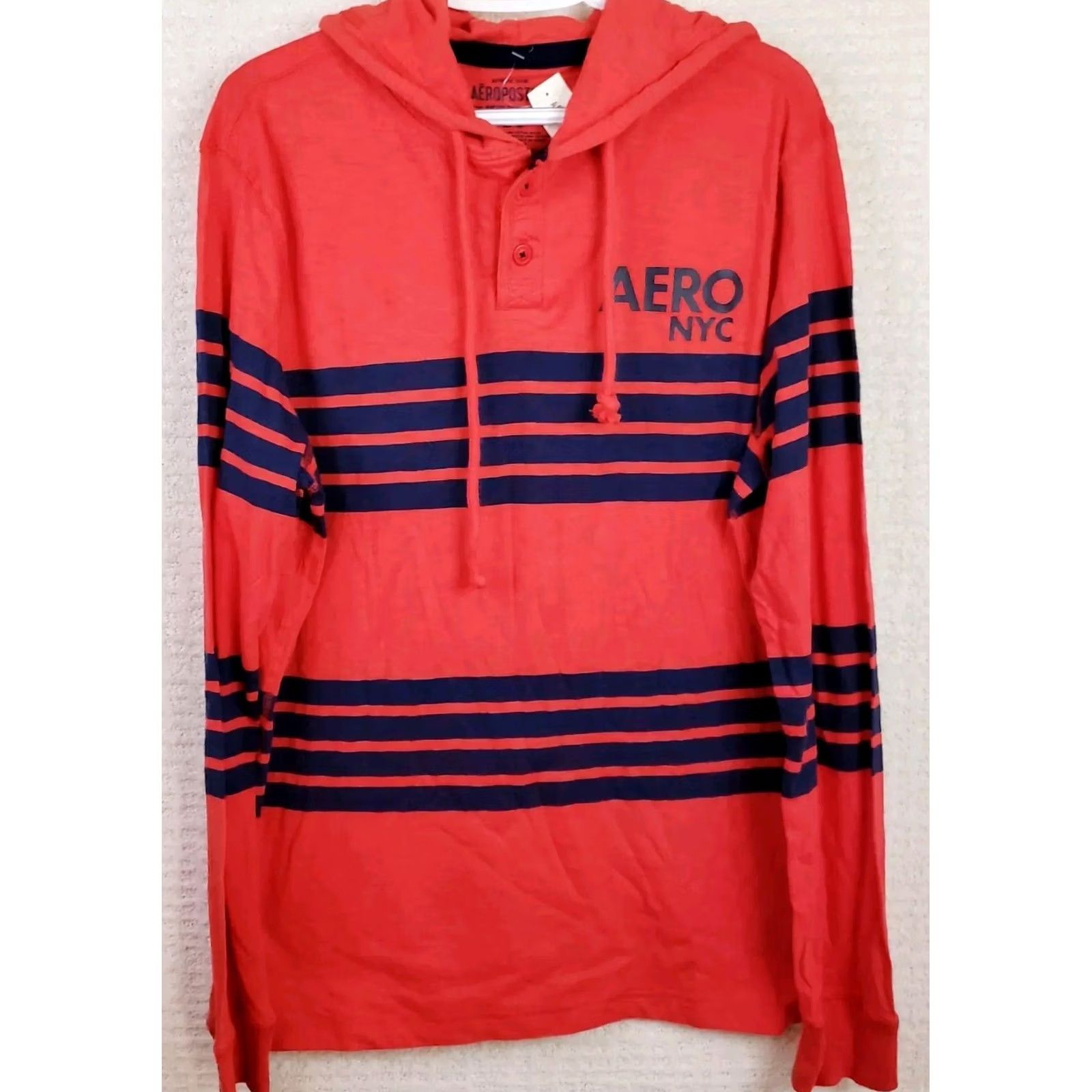 Vintage Areopostale Hoodie Striped Red Blue Lightweight Logo Pullover Hooded Mens Size L NWT Size US L / EU 52-54 / 3 - 2 Thumbnail