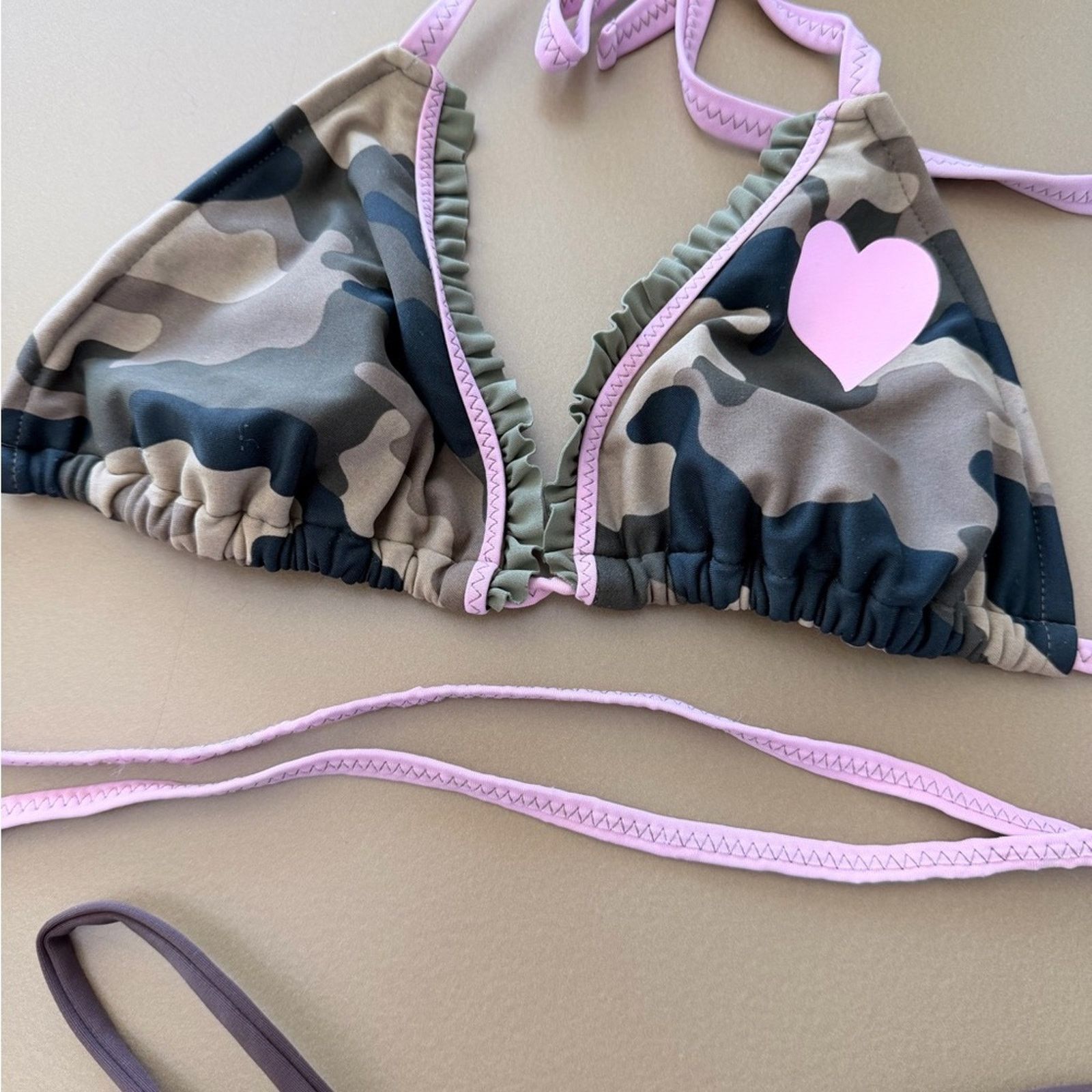 Other Camo Bikini Swimsuit Swimwear 2 piece Set with Pink Heart S Size ONE SIZE - 7 Thumbnail