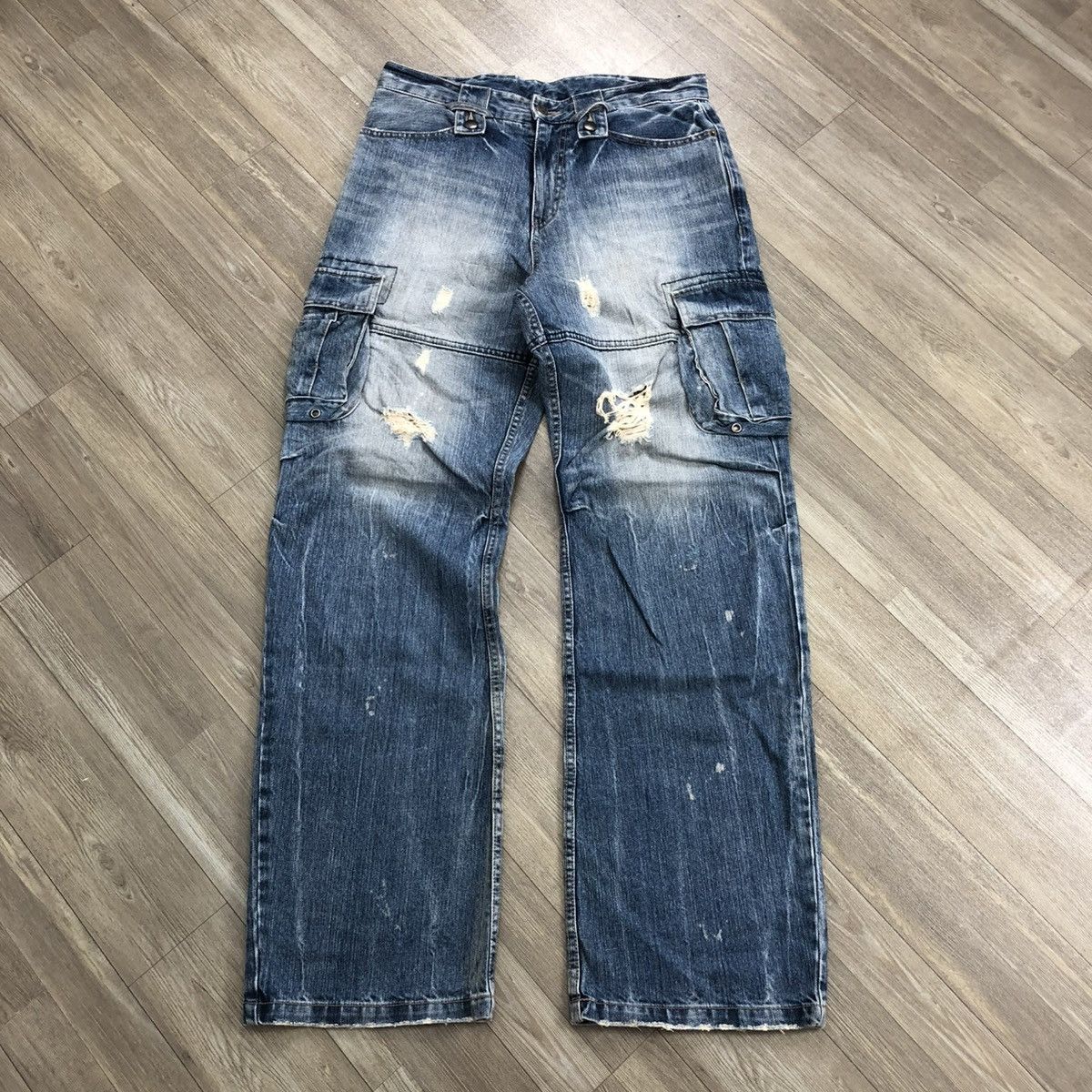 PPFM 2000s PPFM Distressed Lgb Bondage Multipocket Cargo Jeans Size US 31 - 1 Thumbnail