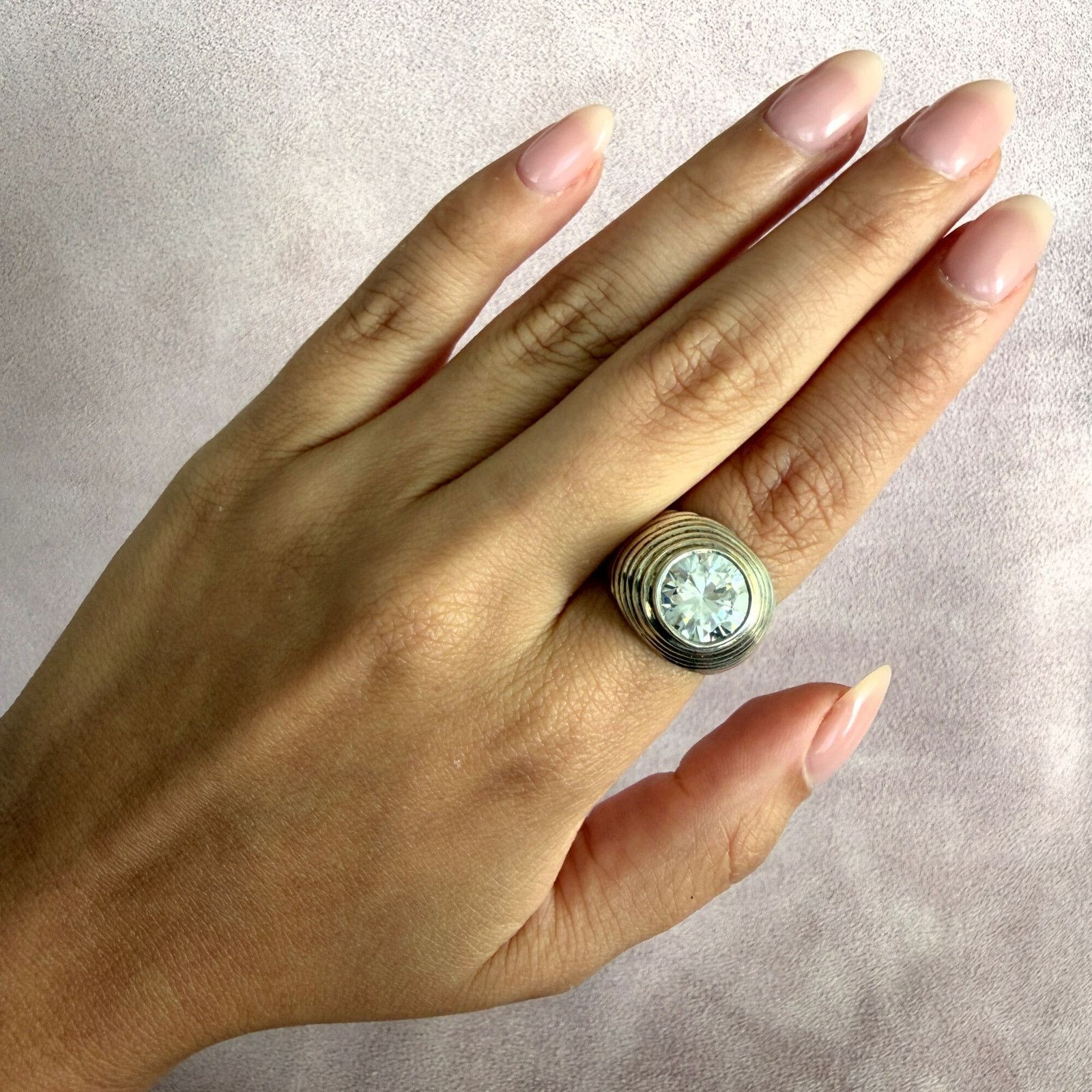 Sterling Silver sterling silver vintage chunky round-cut cz dome ring size 7 Size ONE SIZE - 2 Thumbnail