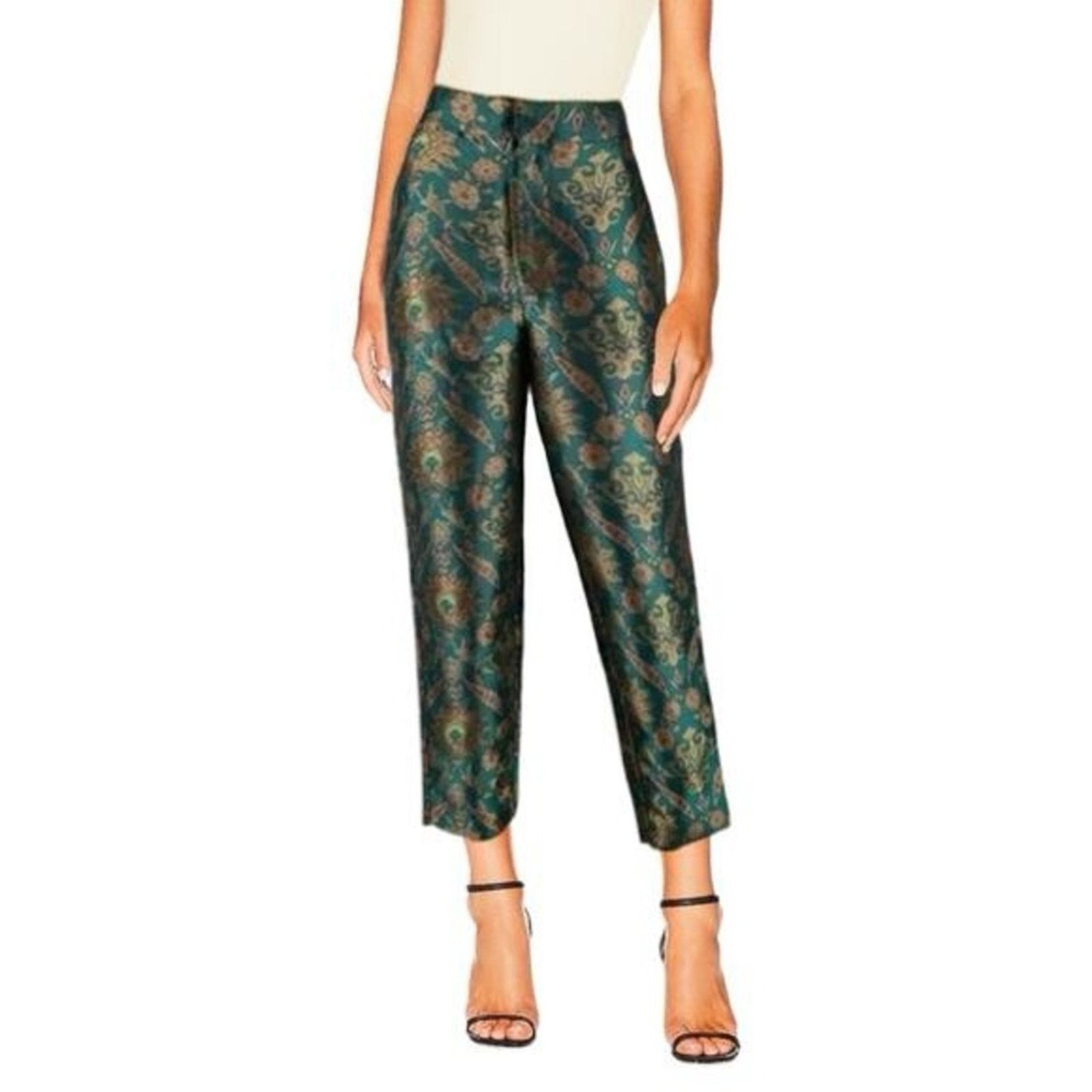 Anthropologie Maeve Anthropologie Floral Metallic Trouser Pant Women Small Size 28" / US 6 / IT 42 - 1 Thumbnail