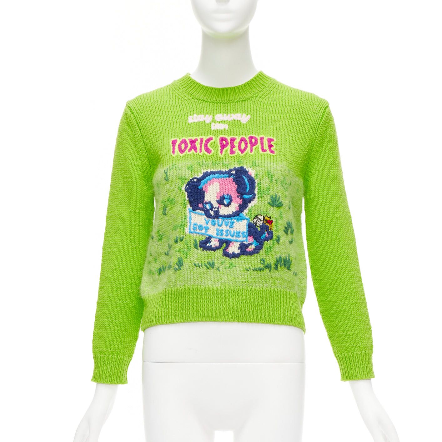 image of Marc Jacobs Magda Archer Lime Green Toxic People Intarsia Cropped Sweater Xs, Women's