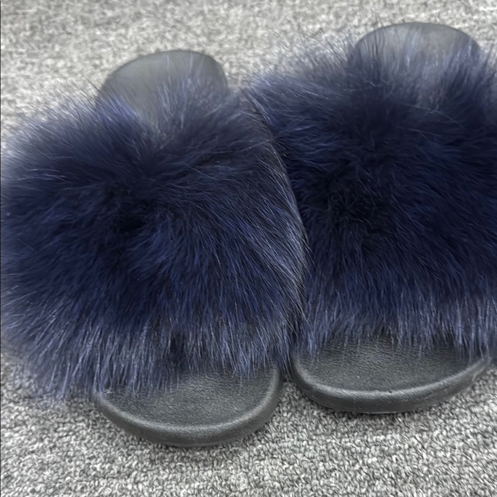 Other NWOB Women's Black and navy Fur Slide Sandals Size 10 Size US 10 / IT 40 - 3 Thumbnail