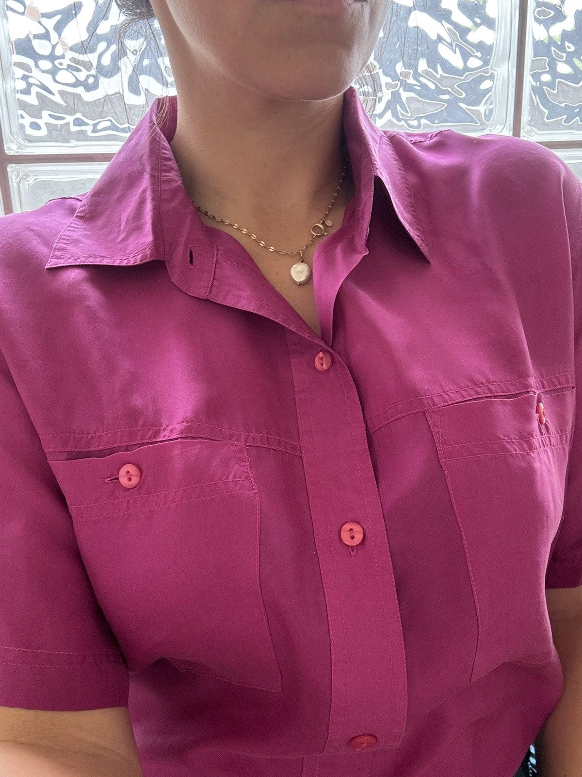 Vintage J & Meiling women’s vintage 90s 100% silk button up hot pink Size M / US 6-8 / IT 42-44 - 1 Thumbnail