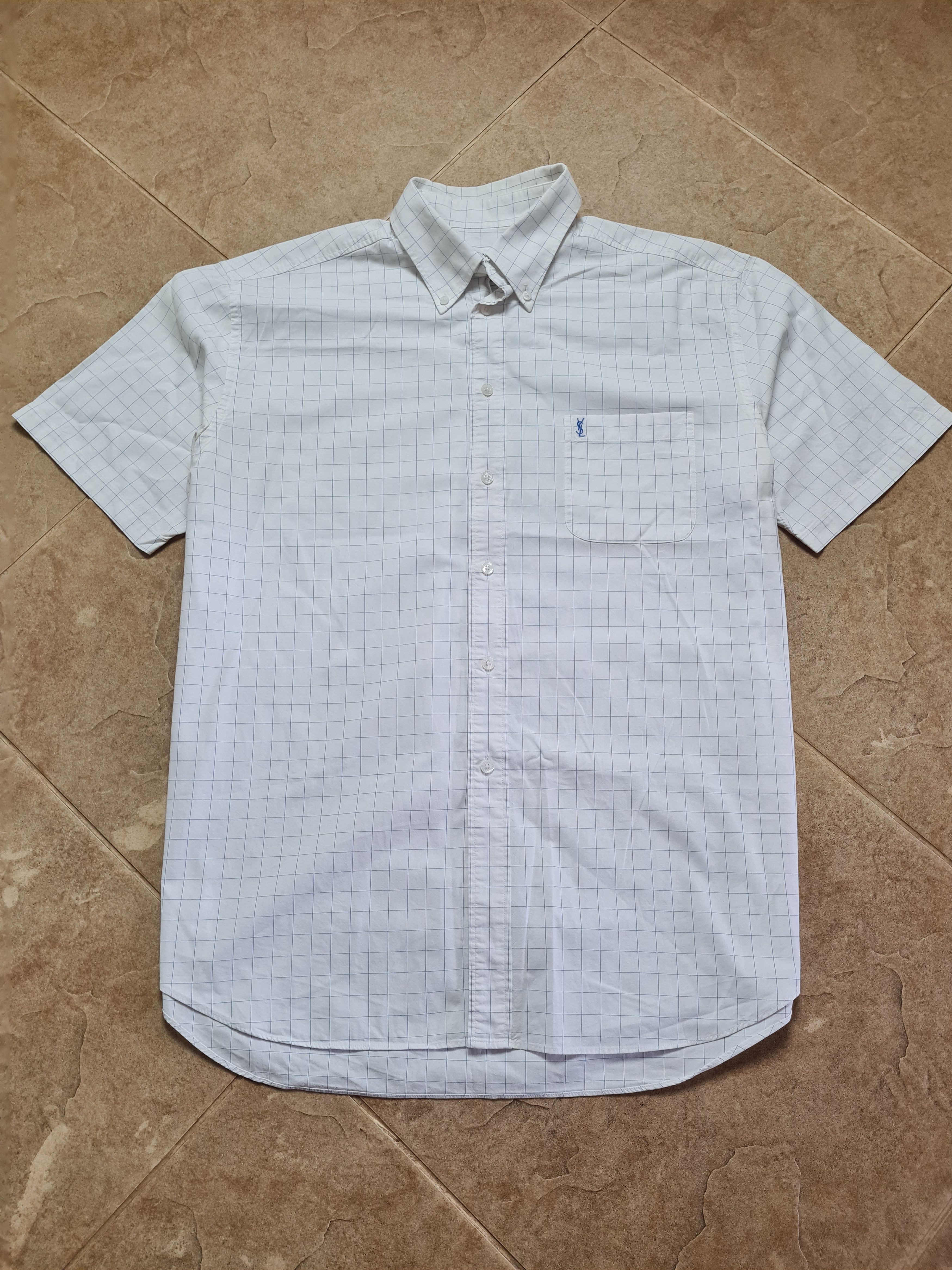 Yves Saint Laurent Yves Saint Laurent YSL Short Sleeve Plaid Check Shirt White Size US L / EU 52-54 / 3 - 7 Thumbnail