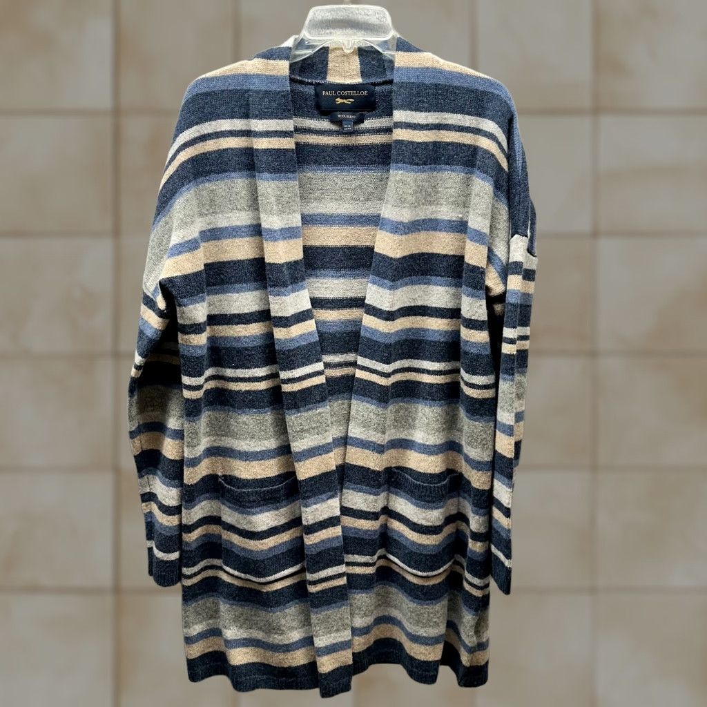 Vintage Paul Costelloe Cardigan Womens XL Blue 100% Wool Open Knit Sweater Shirt Knit Cardigan Womens UK 18 Blue 100% Wool Open Sweater Size XL / US 12-14 / IT 48-50 - 1 Thumbnail