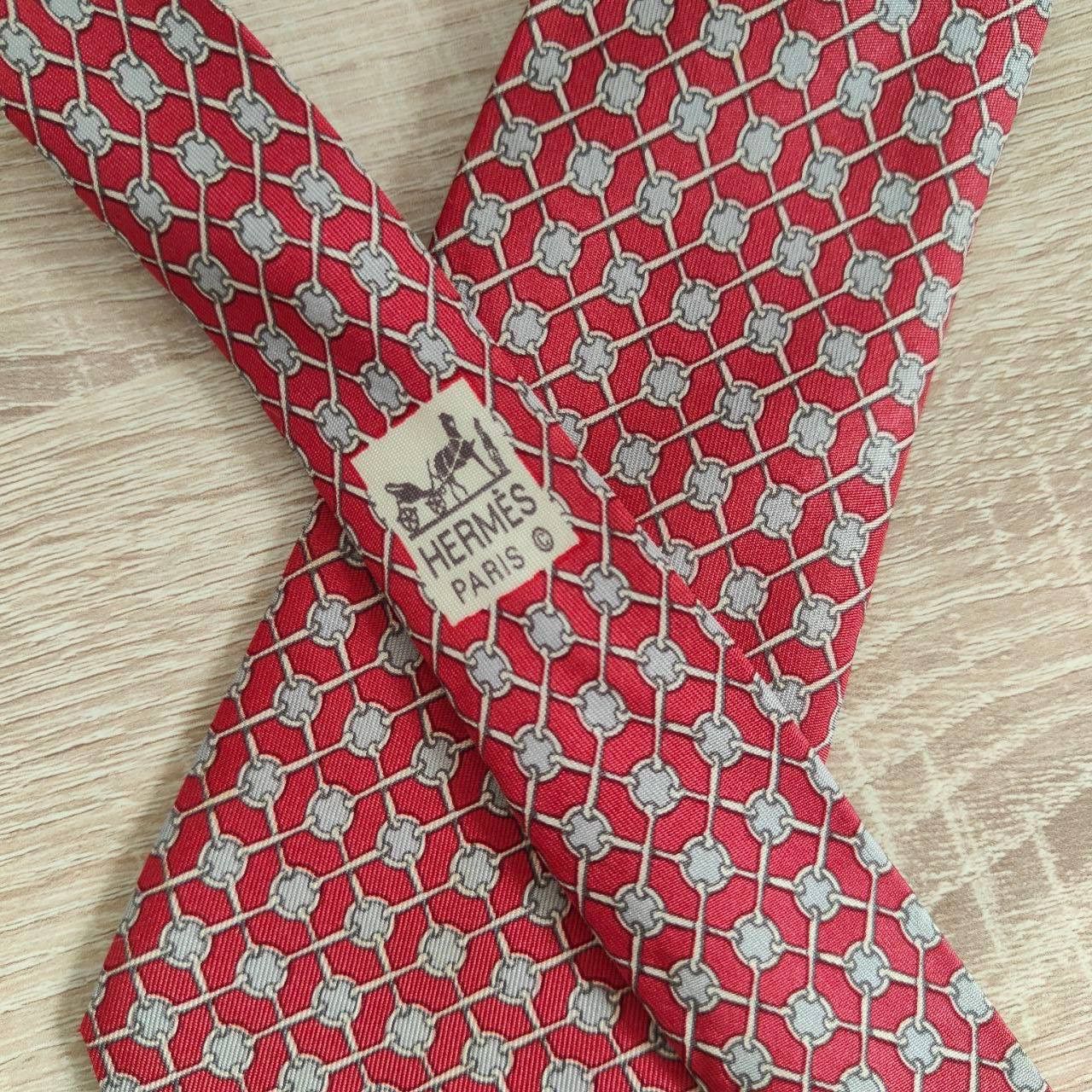Hermes Hermes Paris Silk Tie 990 SA Geometry Red Size ONE SIZE - 3 Thumbnail