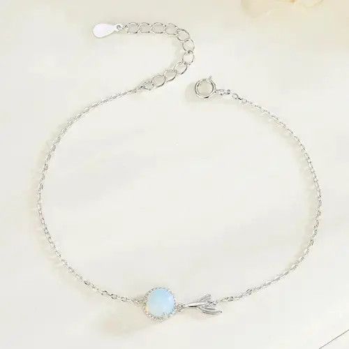 Japanese Brand S925 Sterling Silver Moonstone Charm Bracelet for Women Size ONE SIZE - 4 Thumbnail