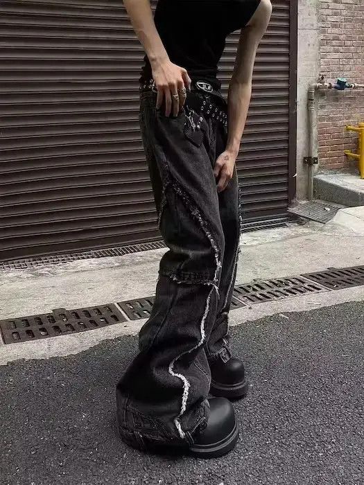 Japanese Brand × Jean Vintage raw edge patchwork distressed bootcut jeans Size US 32 / EU 48 - 2 Thumbnail