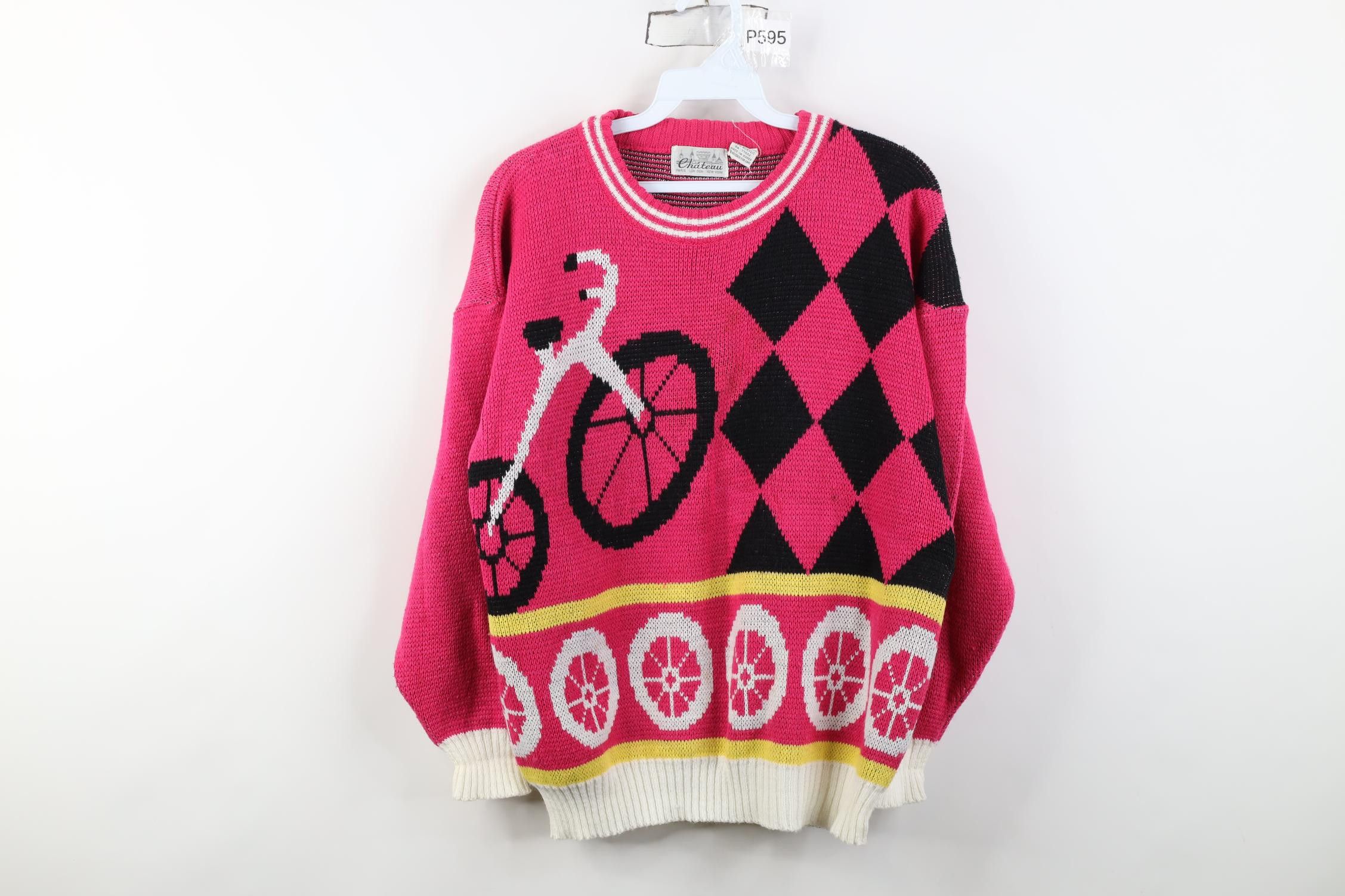 Vintage Vintage 90s Streetwear Abstract Bicycle Cycling Knit Sweater Size M / US 6-8 / IT 42-44 - 1 Thumbnail