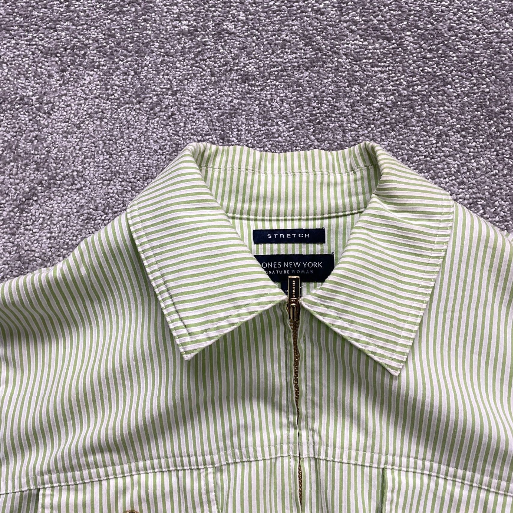 Jones New York Jones New York Jacket Womens 2XL Green White Striped Collared Full Zip Casual Size XXL / US 16-18 / IT 52-54 - 3 Thumbnail