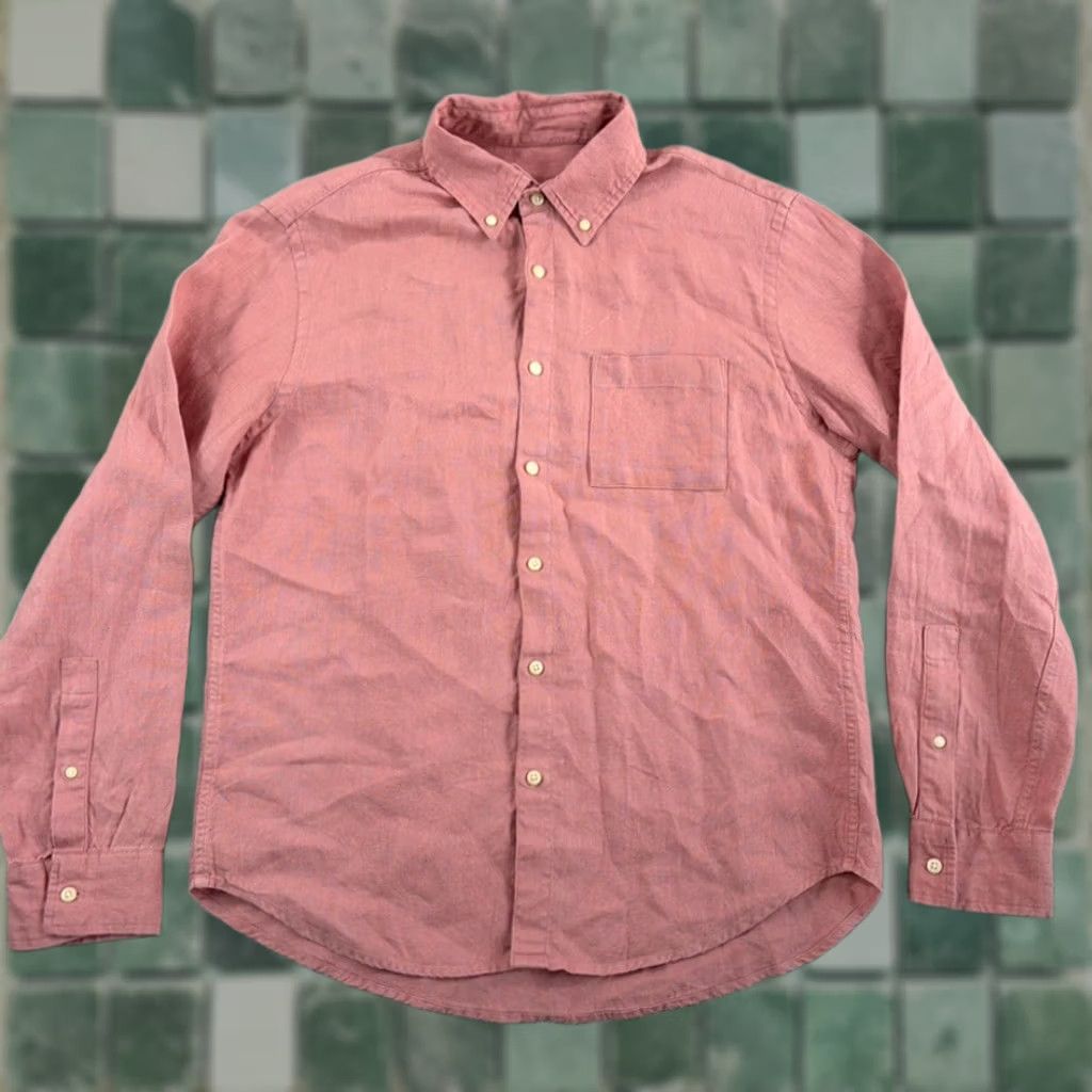 Pinko Alex Crane Playa Shirt Pink French Linen 100% - Button-Down Long Sleeve Men L Regular Size US L / EU 52-54 / 3 - 1 Thumbnail