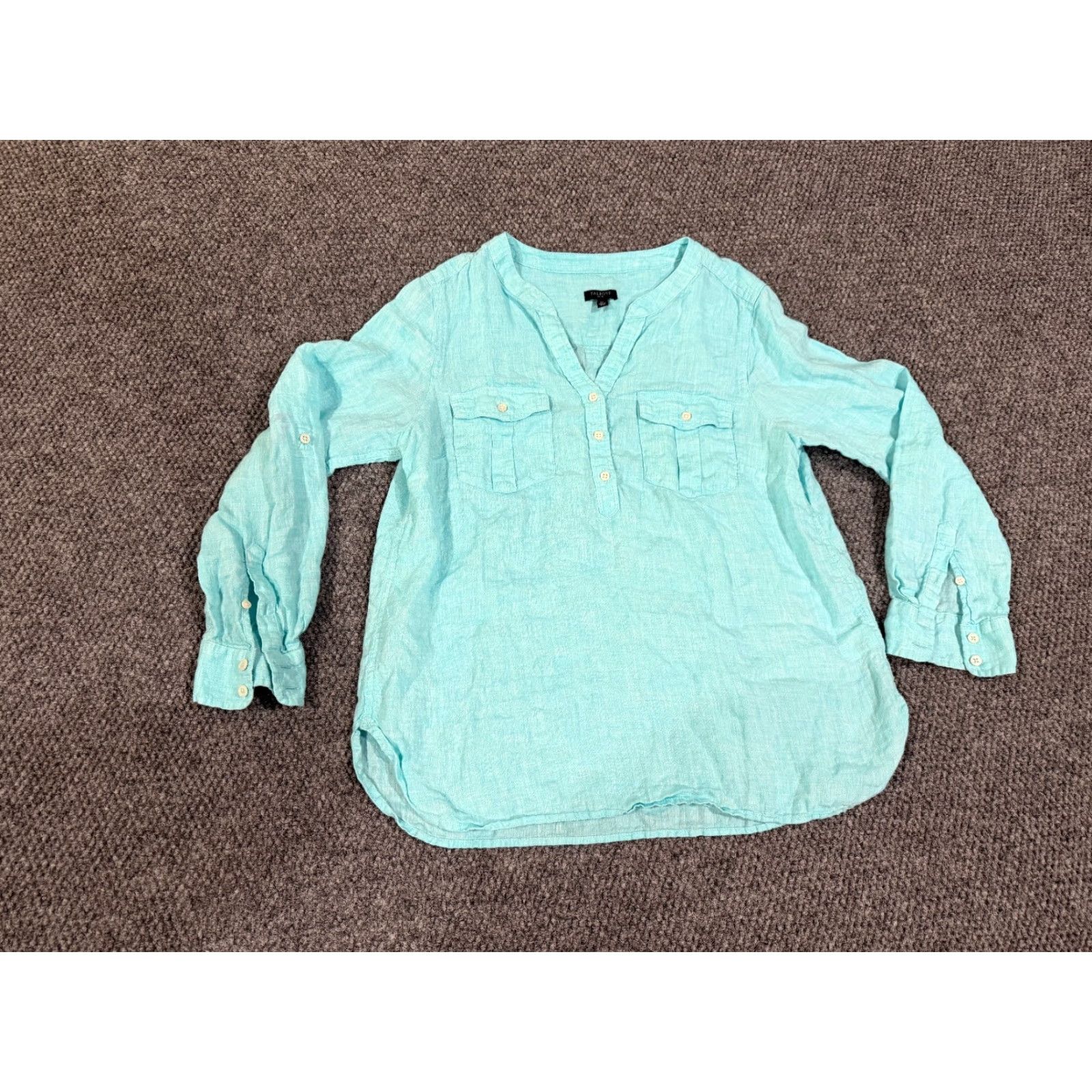 Talbots Talbots Button Front Shirt Womens Petite Large Green Linen Long Sleeve Casual Blouse Size L / US 10 / IT 46 - 2 Thumbnail