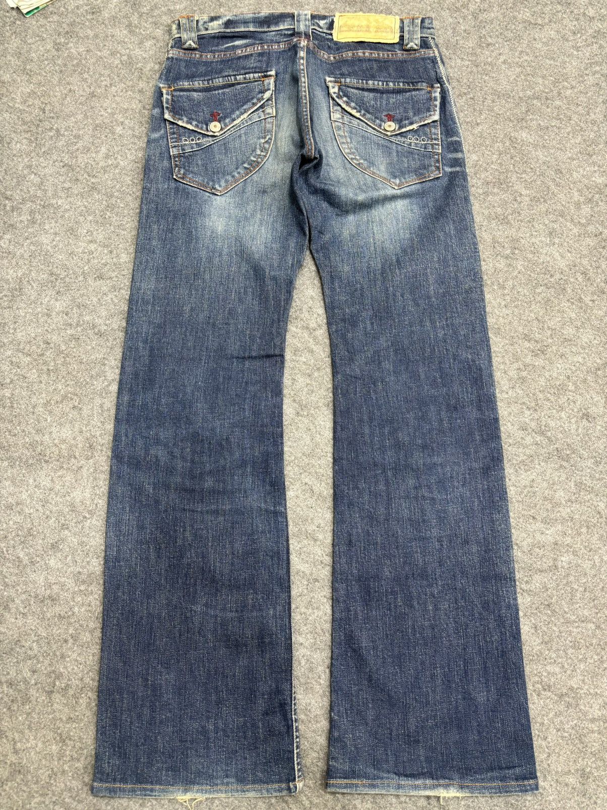 Japanese Brand 💥Super Flare💥Vtg 90s Style Blue Way StoneWash Denim F472 Size US 32 / EU 48 - 15 Thumbnail