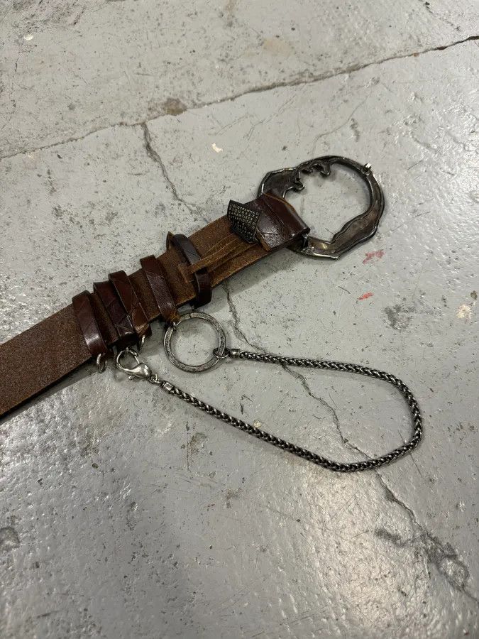 Just Cavalli 2000s Cavalli Snake vs Tiger Buckie Brown Leather Belt Size ONE SIZE - 6 Thumbnail