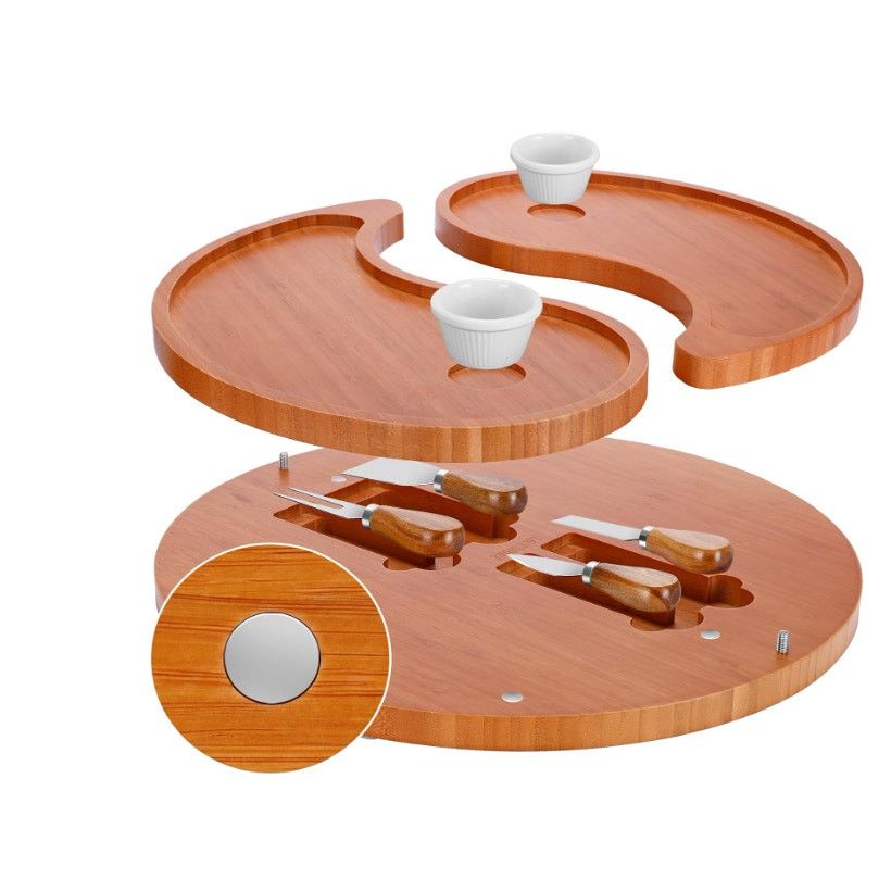 The Unbranded Brand Large Double-Layer Charcuterie Board Set w 4 Knives Bamboo Size ONE SIZE - 4 Thumbnail