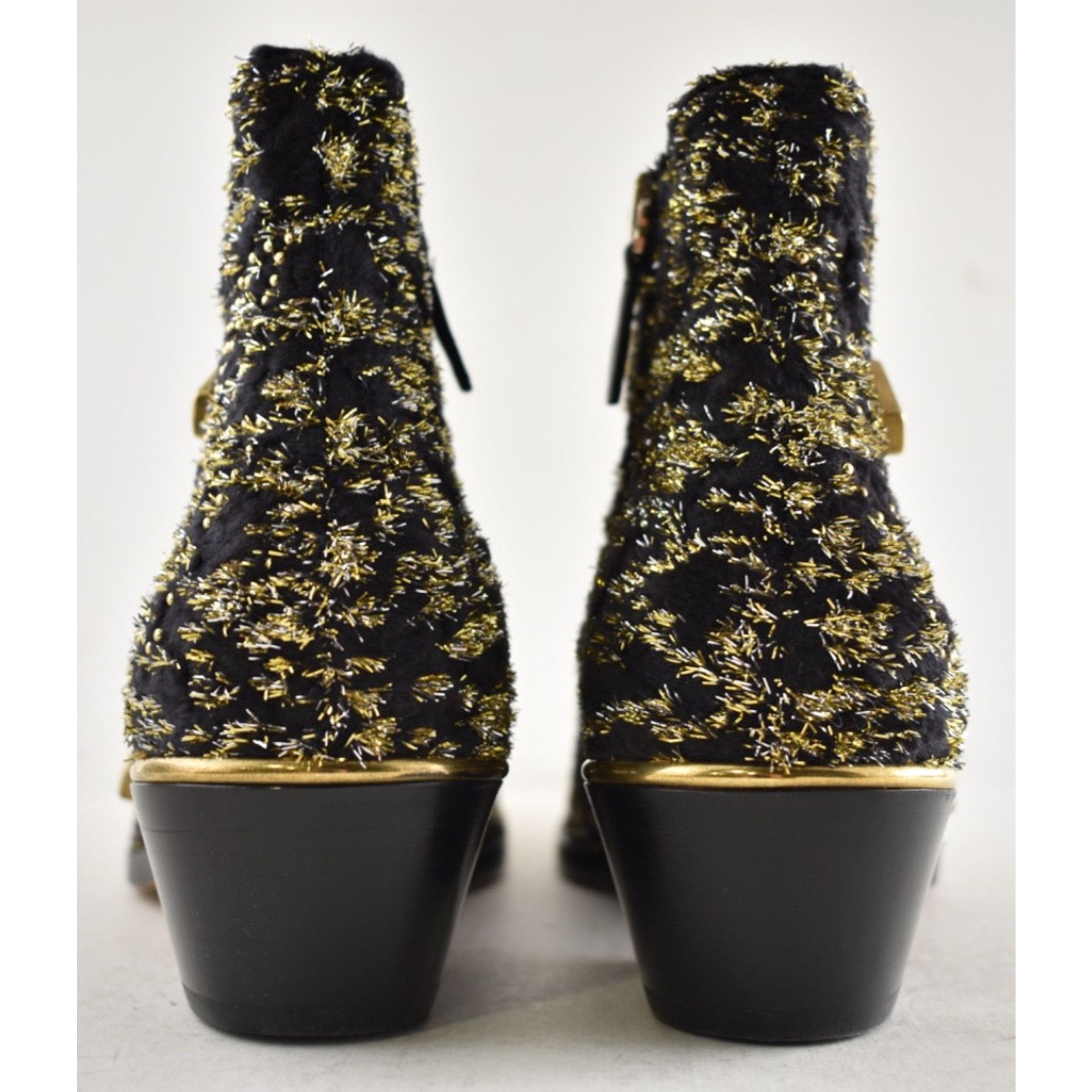Chloe Chloe Suzanna Black Gold Velvet Studded Ankle Bootie 37 Size US 7 / IT 37 - 14 Thumbnail