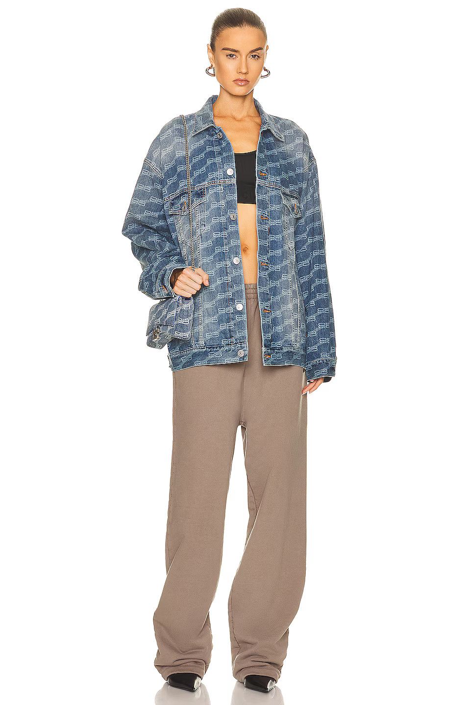 Balenciaga o1w1db10625 BB Monogram Large Fit Jacket in Blue Size S / US 4 / IT 40 - 4 Thumbnail