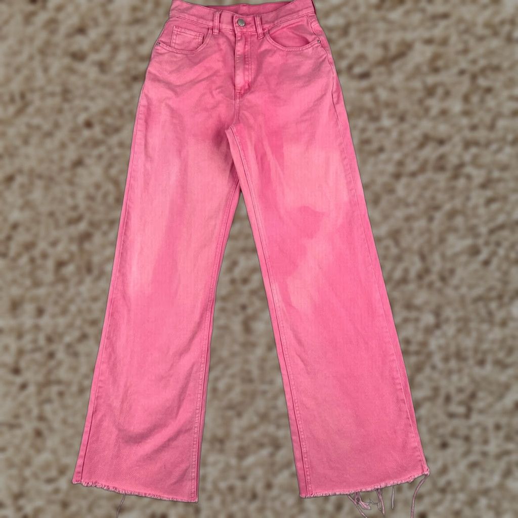 Shein Shein Jeans Women 27 Pink Wide-Leg High Rise Cotton Blend Raw Hem 27x32 Size 27" / US 4 / IT 40 - 1 Thumbnail