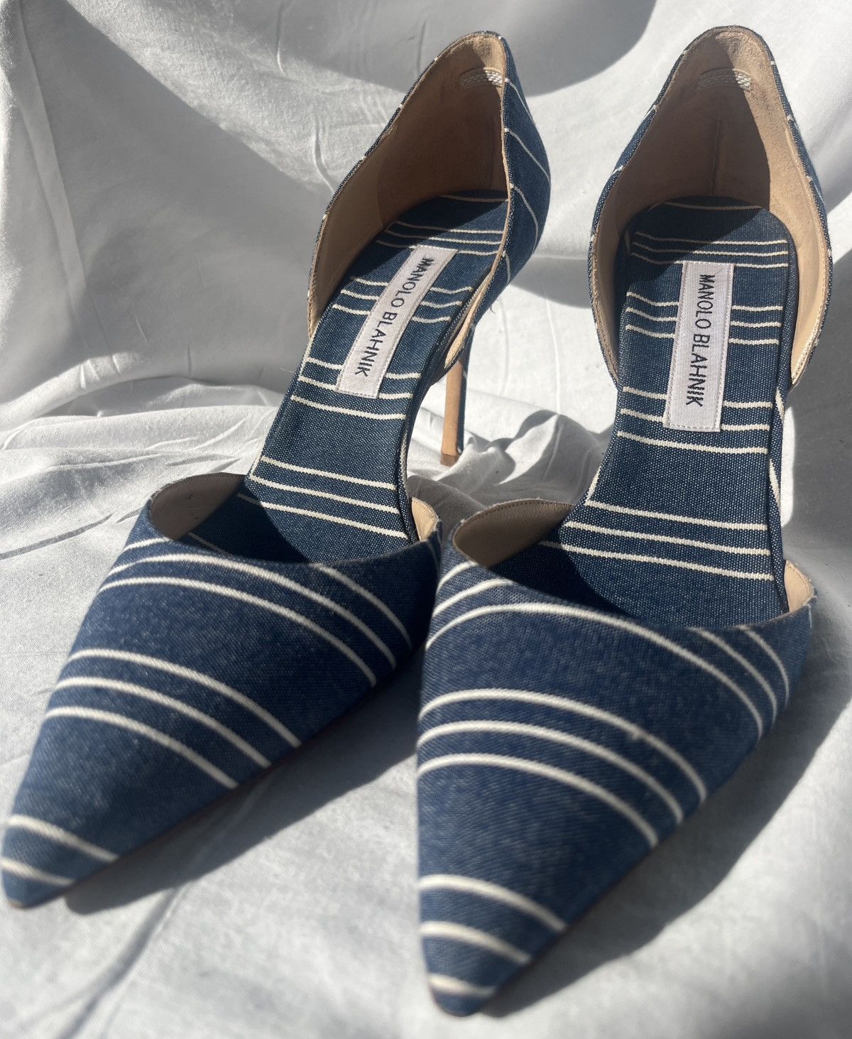 Manolo Blahnik Striped canvas slip on pumps Size US 10 / IT 40 - 1 Thumbnail