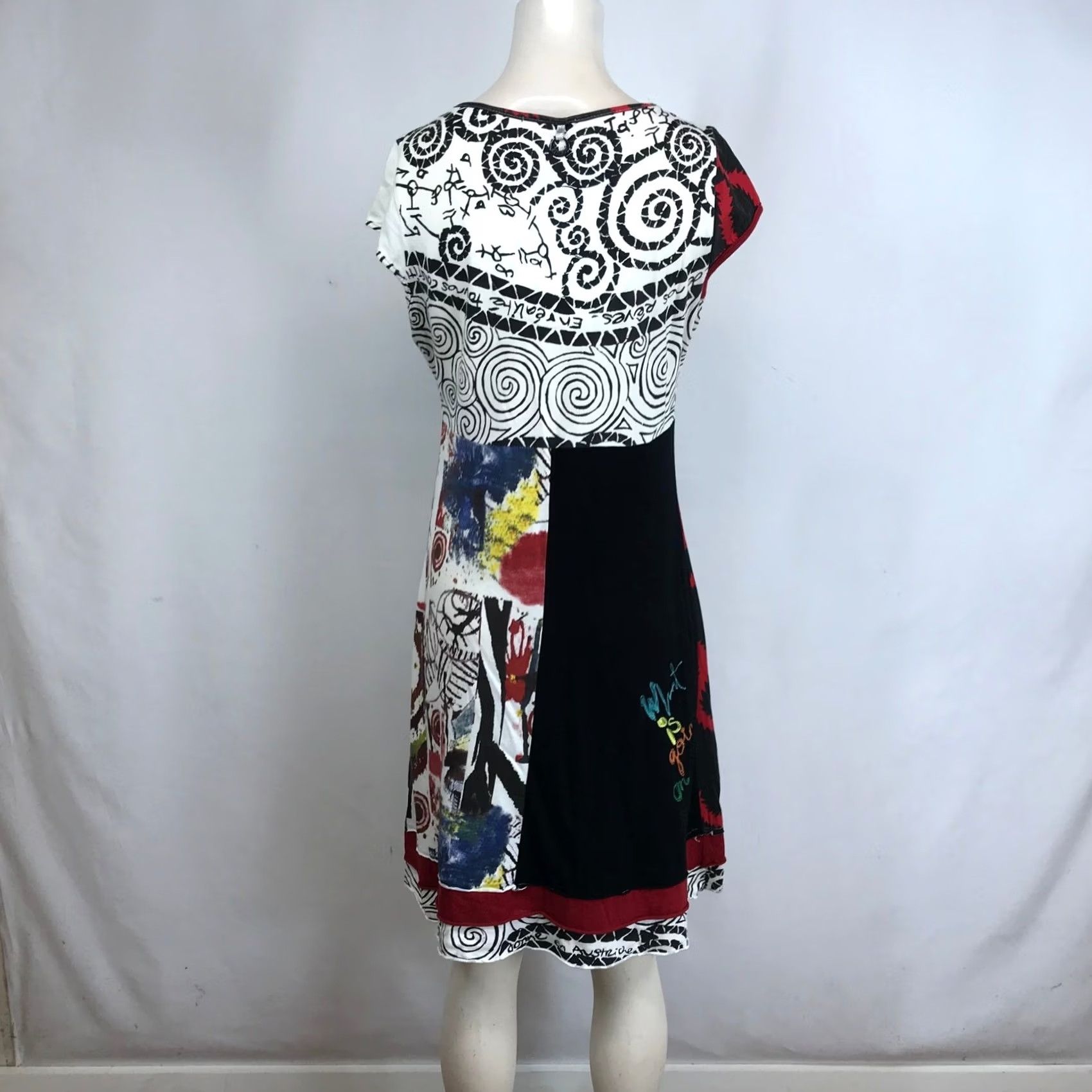 Vintage Kessley Women's Midi Dress V-Neck Cap Sleeve Abstract Print Geometric Art Sundress A-Line Small White Size L / US 10 / IT 46 - 5 Thumbnail