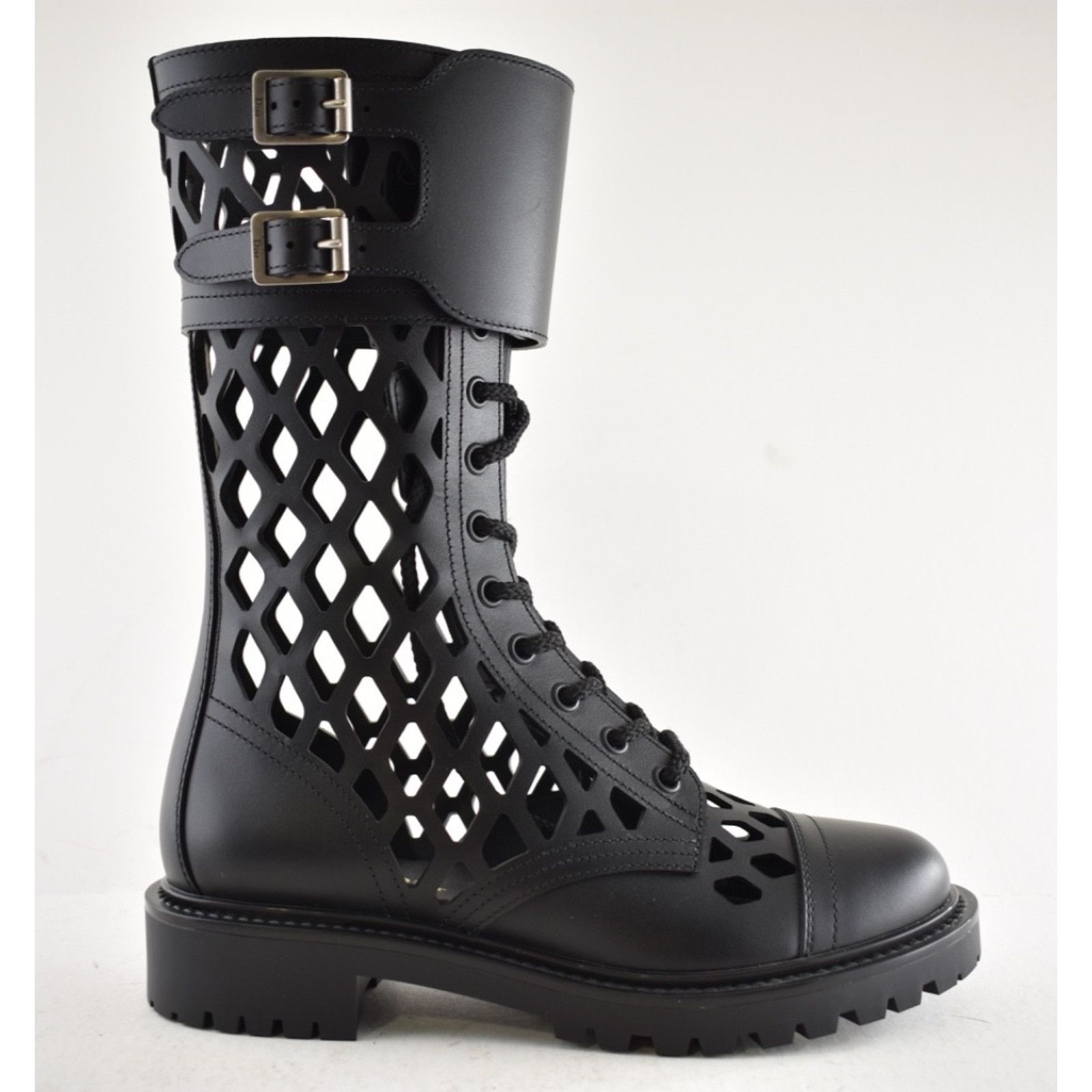 Dior Dior D-Trap Black Leather Cut Out Military Combat Lace Up Size US 6 / IT 36 - 2 Thumbnail