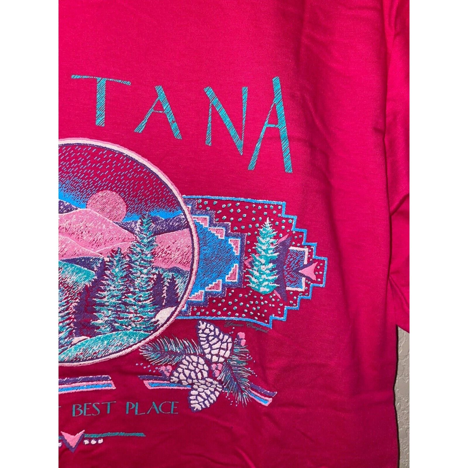 Jerzees Vintage Montana Last Best Place Shirt Tee Pink VTG 90s Large Size US L / EU 52-54 / 3 - 6 Thumbnail