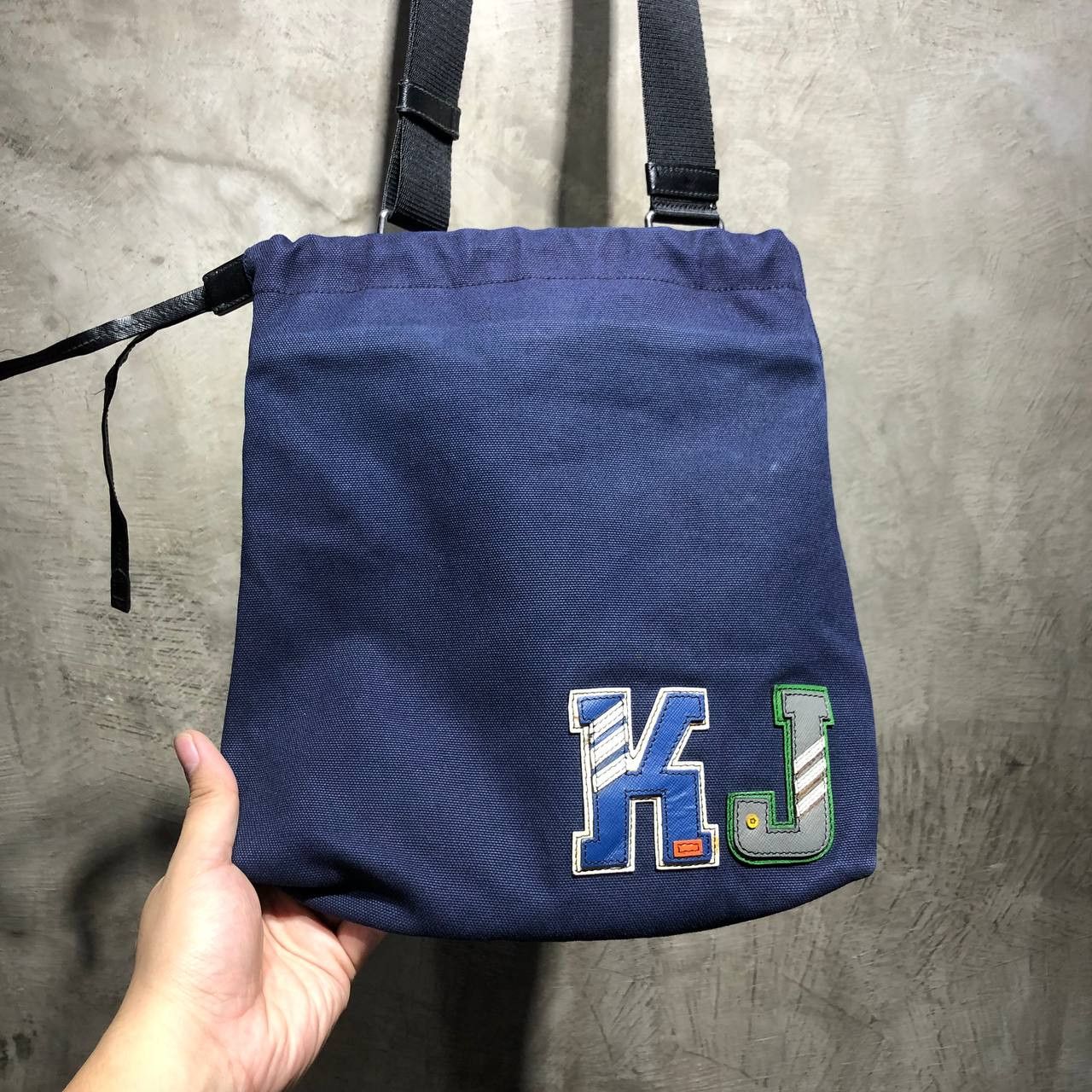 image of Prada Canapa Kj Initial Sling Bag in Navy, Men's