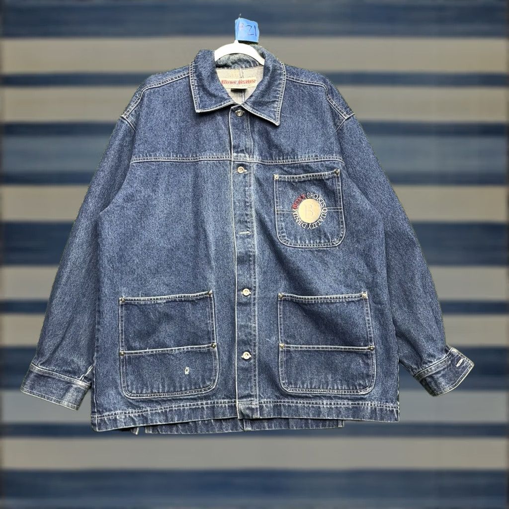 Vintage VINTAGE Boss Boxx Jacket Mens L Denim Blue 90s Retro Workwear Coat Jacket Cotton Lining Button Pocketed Regular Mens Size US 33 - 1 Thumbnail