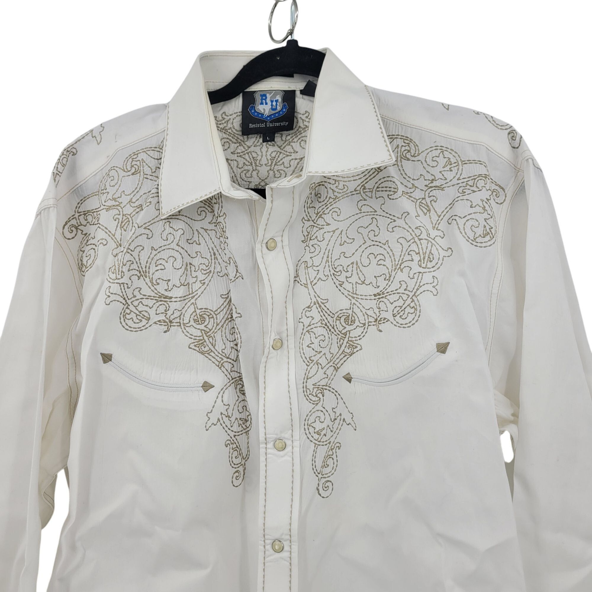 Other Resistol University Fit White Western Embroidered Pearl Snap Size US L / EU 52-54 / 3 - 4 Thumbnail