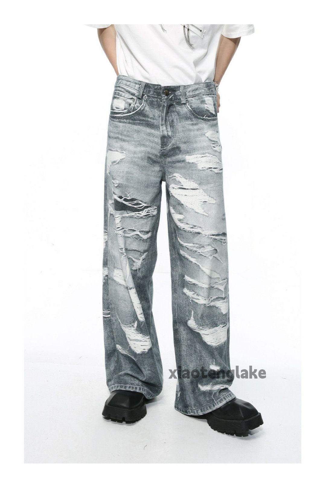 Jean × Vintage washed faded skate hiphop pattern damaged baggy jeans Size US 30 / EU 46 - 2 Thumbnail
