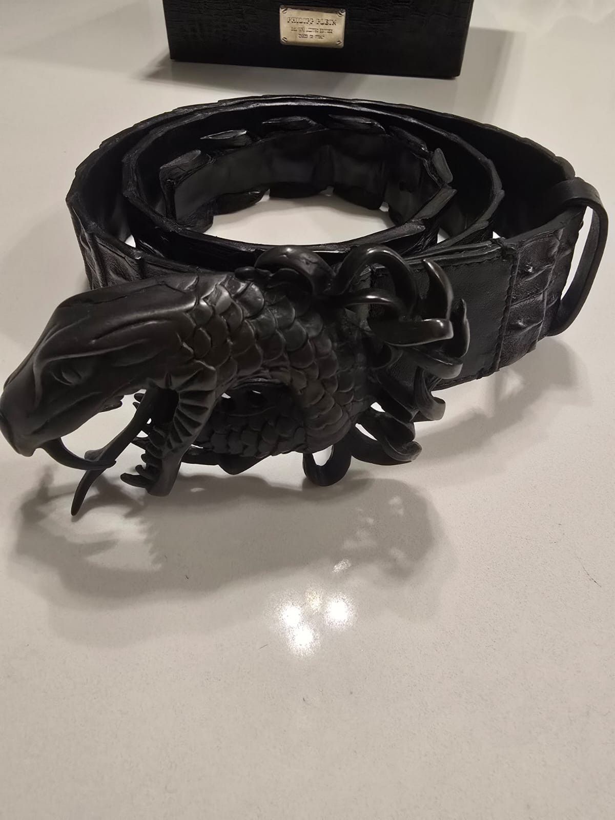 Philipp Plein Philipp Plein Dragon Belt Black Buckle Croc Embossed Leather Size 34 - 5 Thumbnail