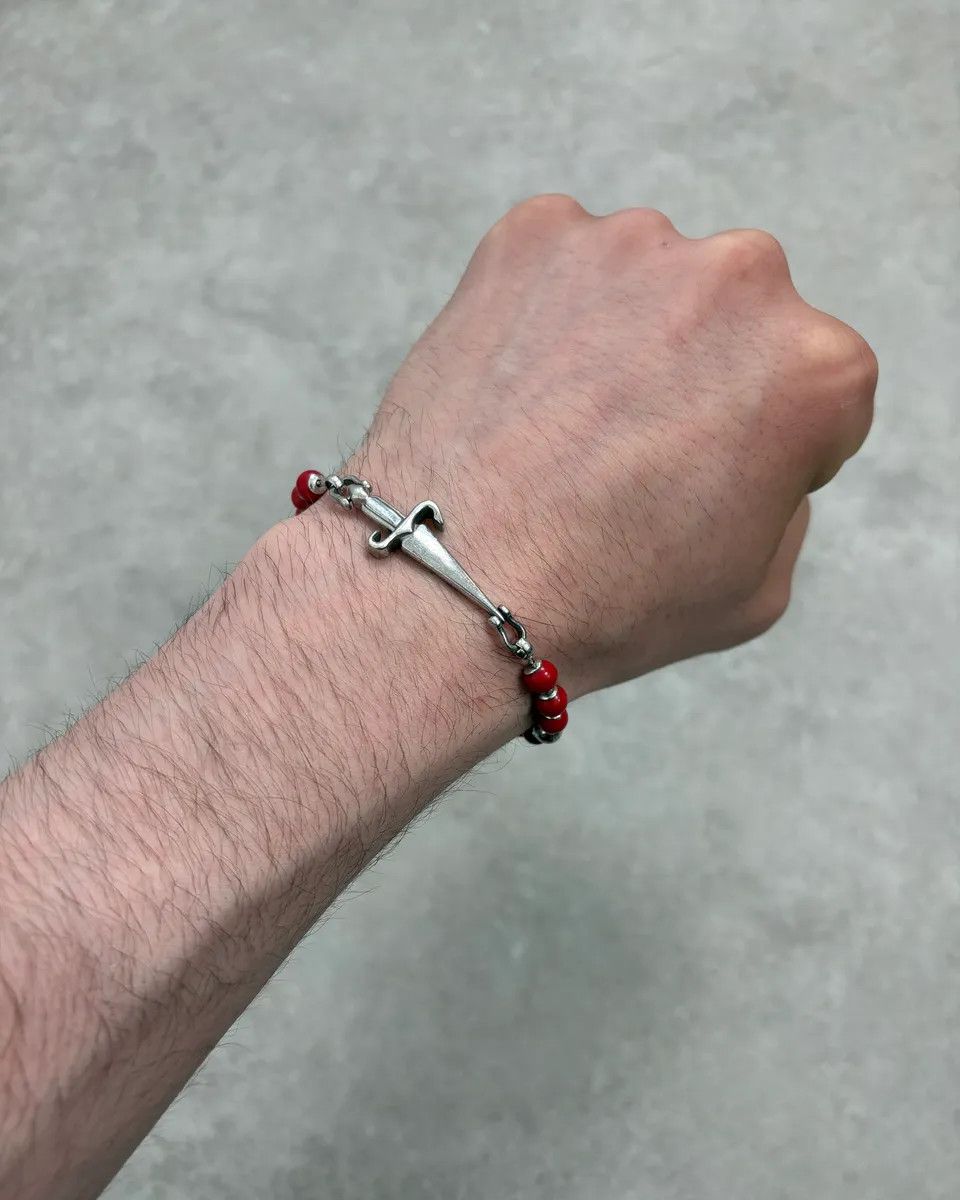 Vintage 2000s Cesare Paciotti Dagger Red Pearls Silver Bracelet Size ONE SIZE - 2 Thumbnail