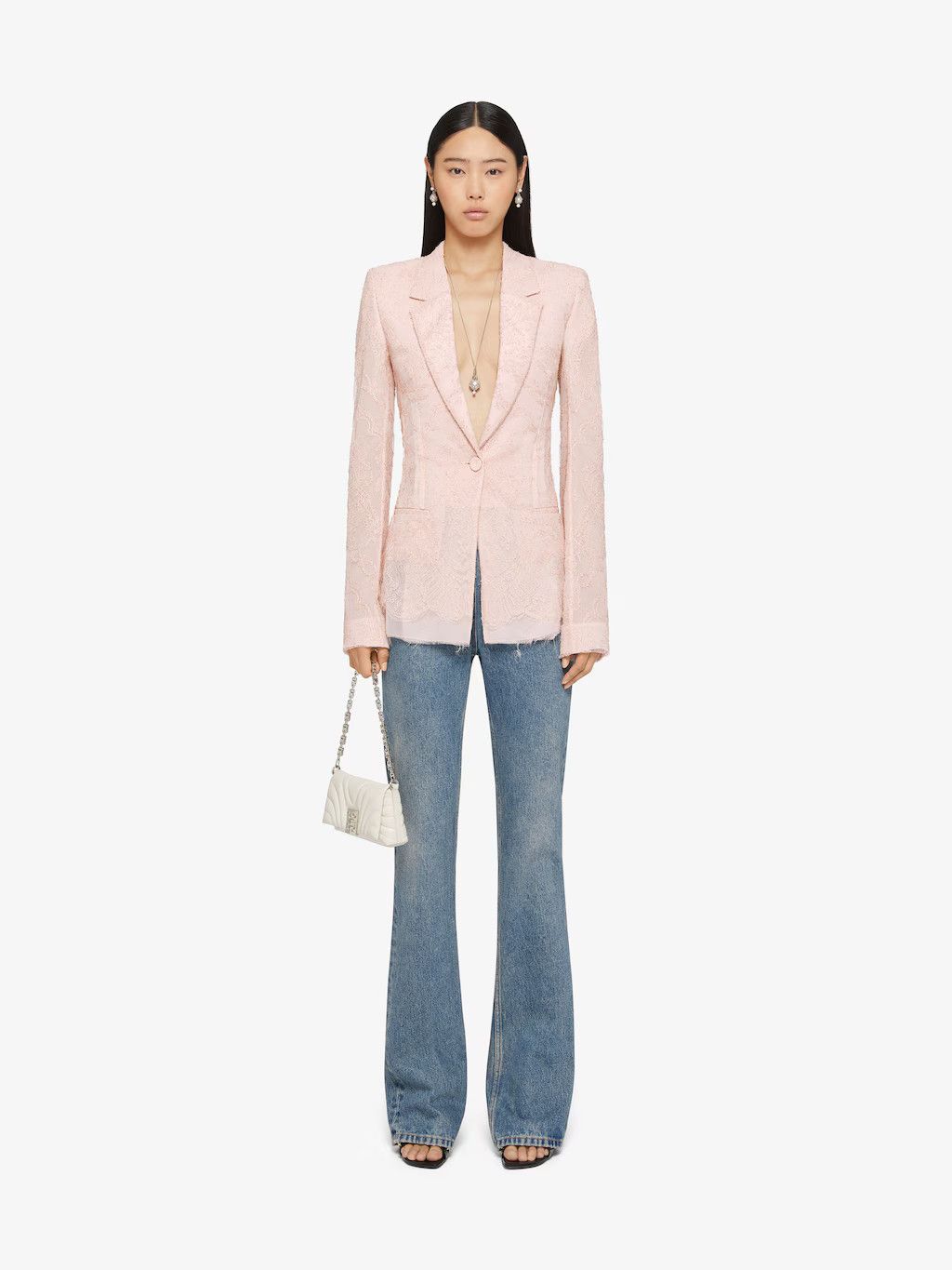 Givenchy o1w1db10325 Bi Lace Jacket in Blush Pink Size L / US 10 / IT 46 - 2 Thumbnail