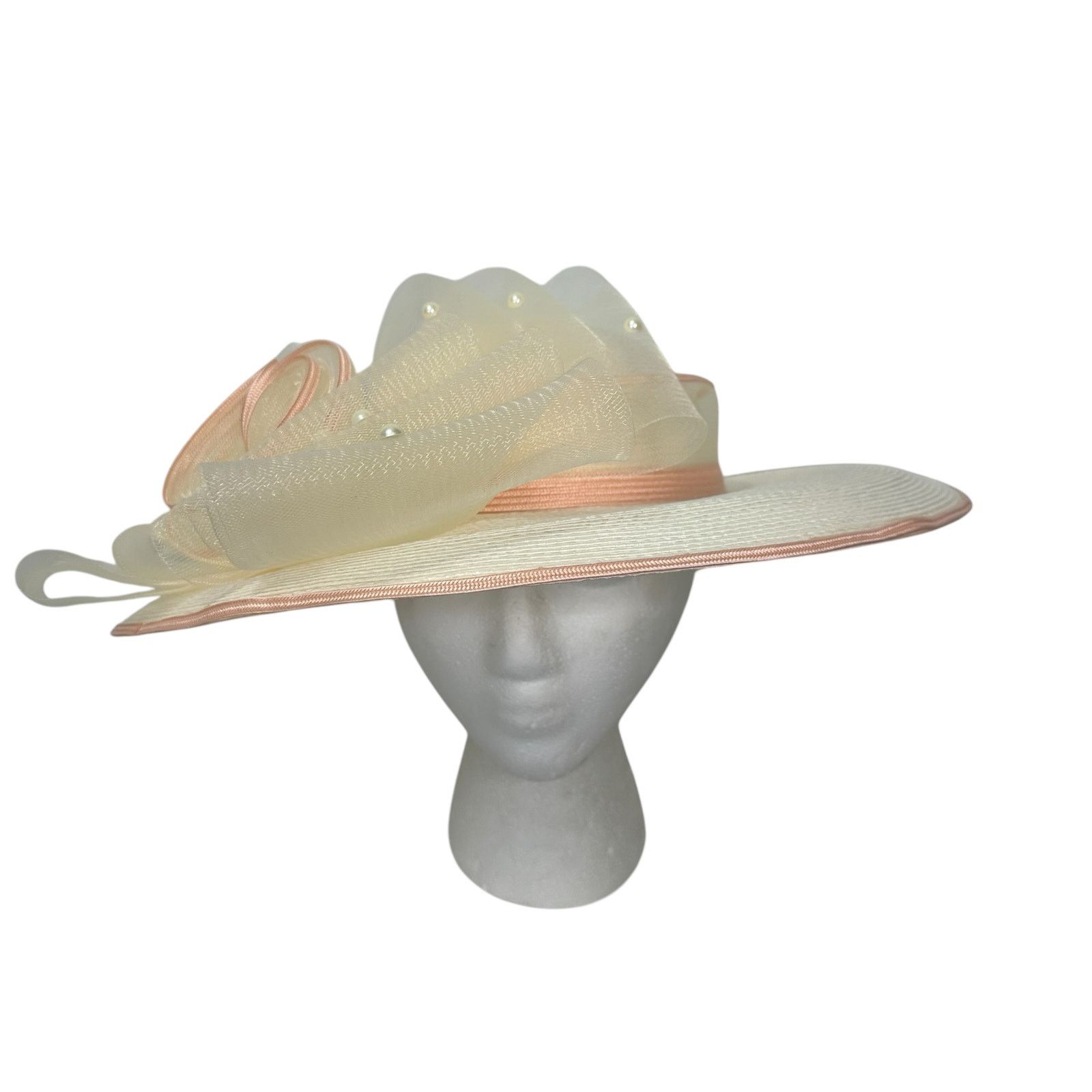 Vintage Vintage Mr. Hi's Ivory Peach Wide Brimmed Church Derby Hat Size ONE SIZE - 1 Thumbnail