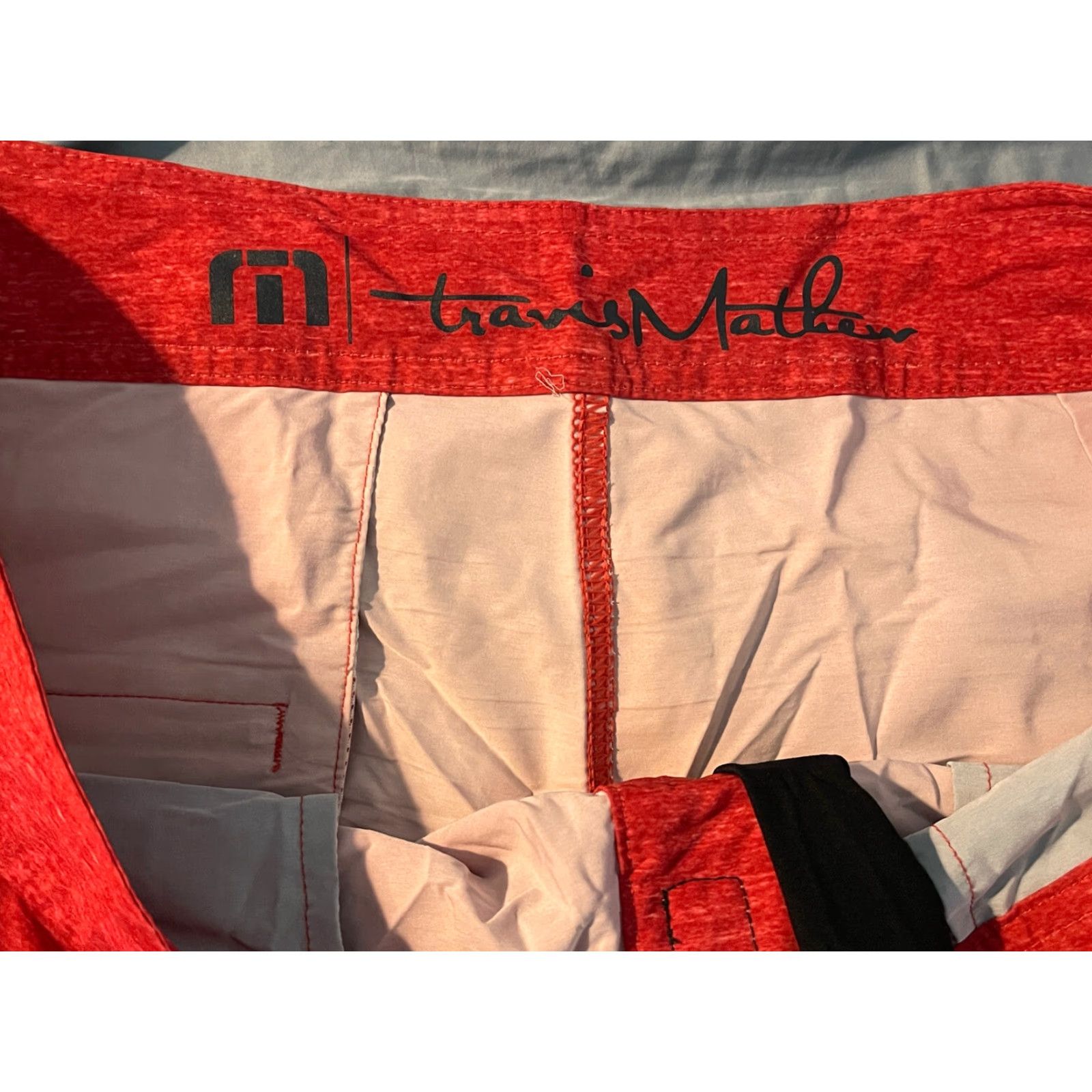 TravisMathew Travis Mathew Mens USA Hawaiian Pattern Board Swim Shorts Size 39 Multicolor Pattern Striped Back Pocket Drawstring Regular Bottom Men Size US 39 - 3 Thumbnail