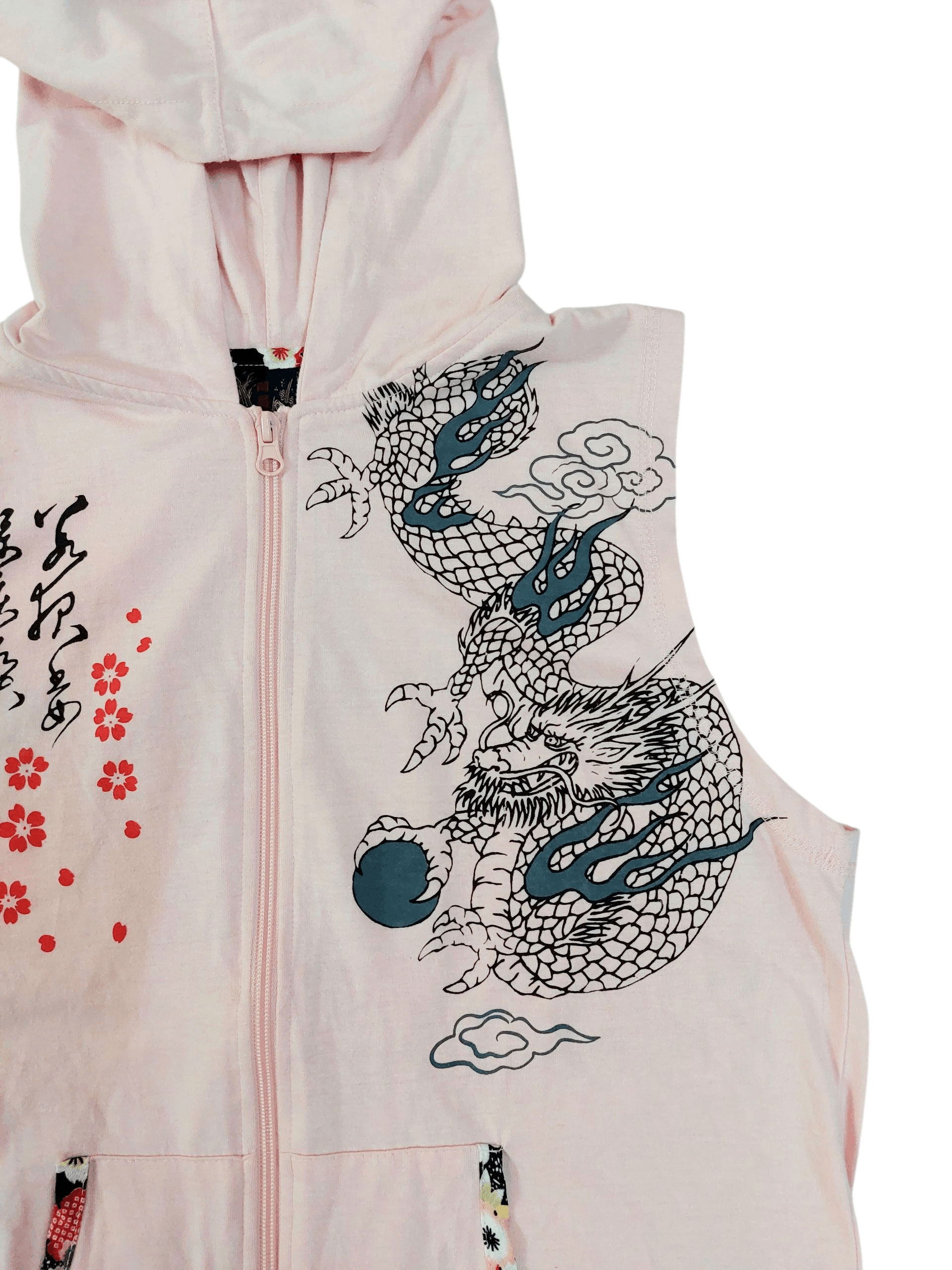 Dragonfly Sleeveless Hoodies Punk Sukajan Sakura Dragon Printed Size US M / EU 48-50 / 2 - 2 Thumbnail